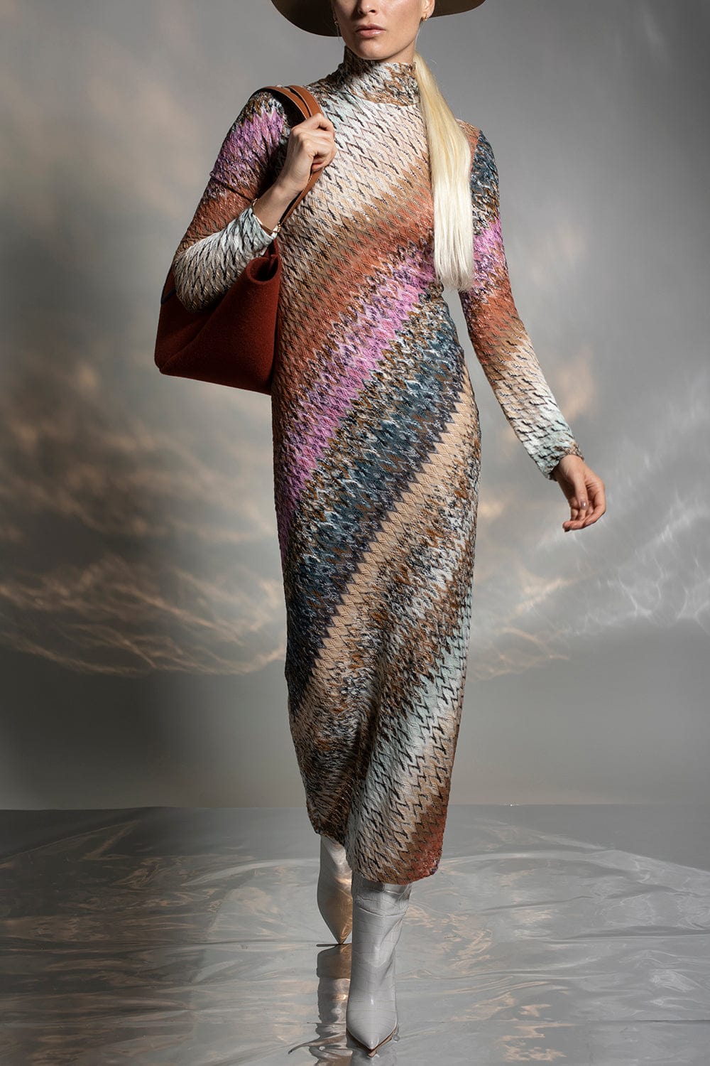 MISSONI-Long Sleeve Midi Dress-