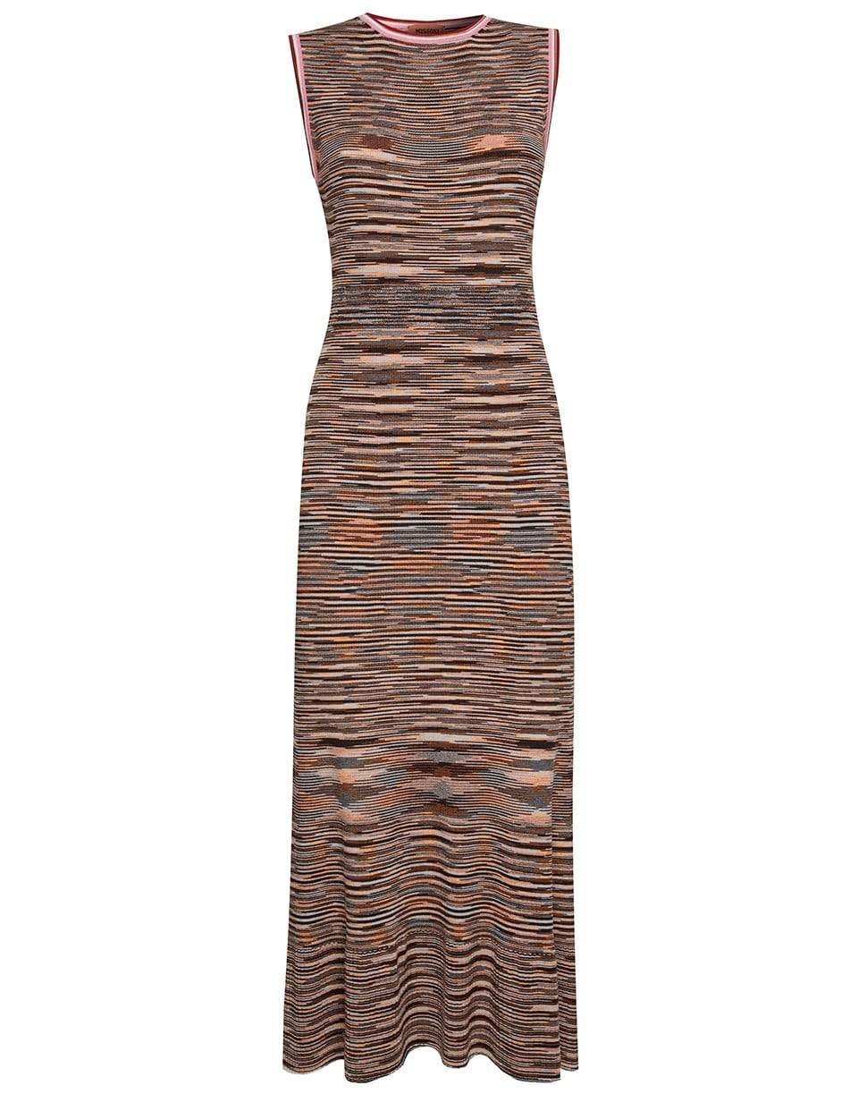 MISSONI-Sleeveless Long Knit Dress - Orange Black-