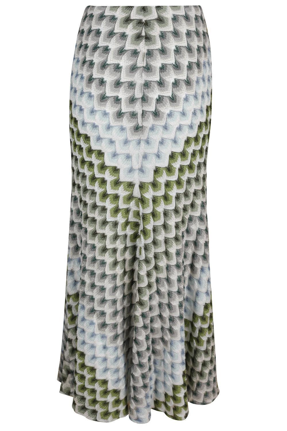 Long Knit Skirt - Green Light Blue White-GEOMETRC-40-CLOTHINGSKIRTMAXI-MISSONI