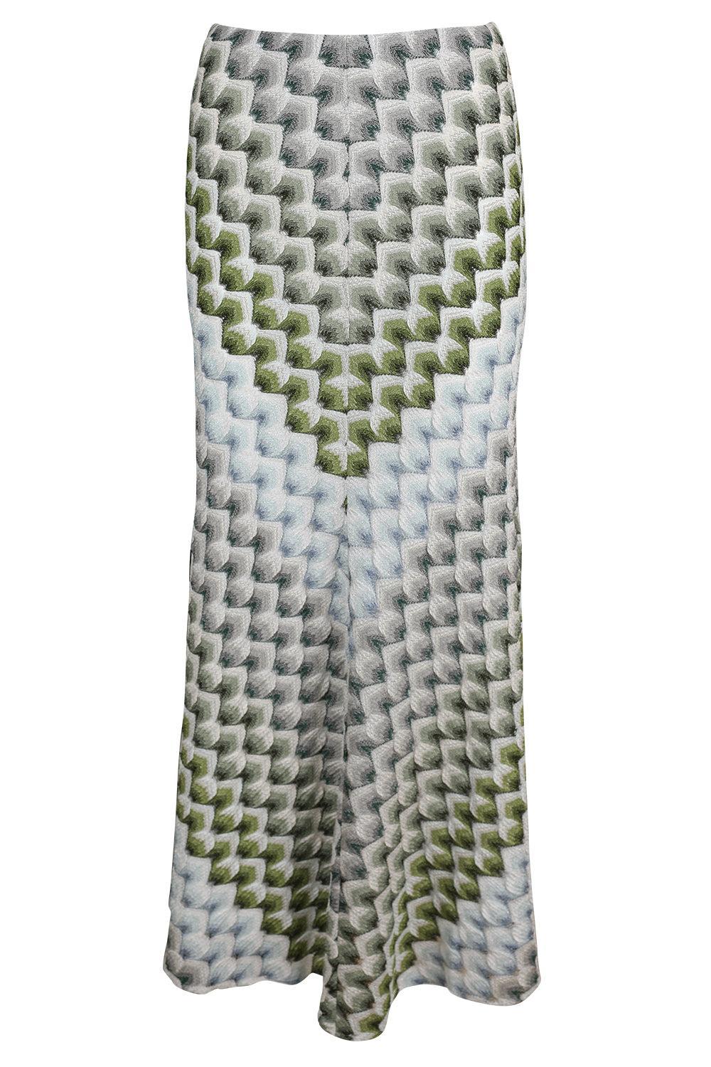 Long Knit Skirt - Green Light Blue White-GEOMETRC-40-CLOTHINGSKIRTMAXI-MISSONI