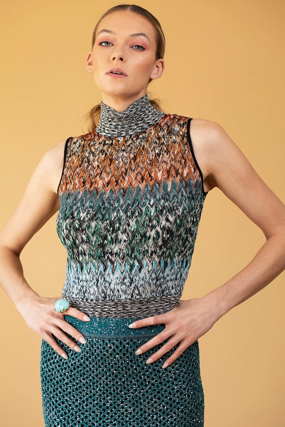 MISSONI-Sleeveless Turtleneck Top-