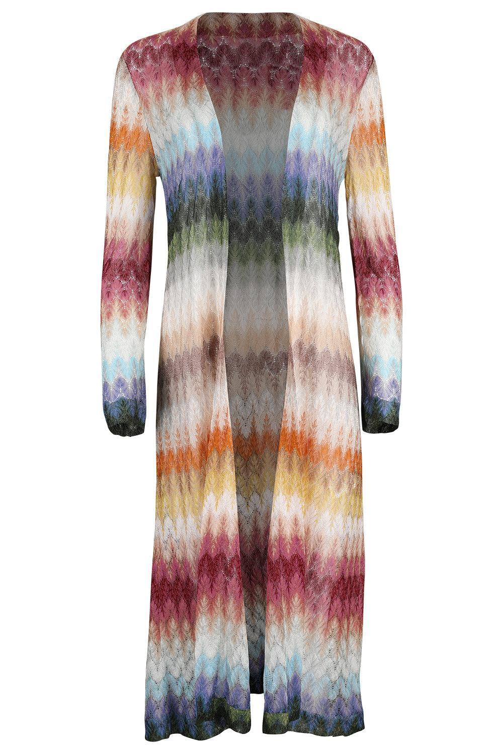 Long Knit Cardigan - Multicolor Blue Yellow Green-GEOMETRC-40-CLOTHINGTOPCARDIGAN-MISSONI
