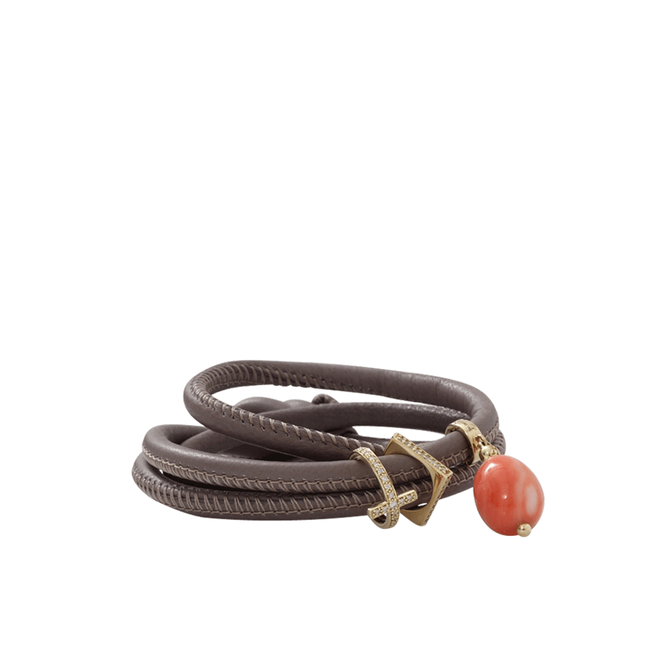 MIZUKI-Coral And Diamond Cross Wrap Bracelet/Choker-YELLOW GOLD