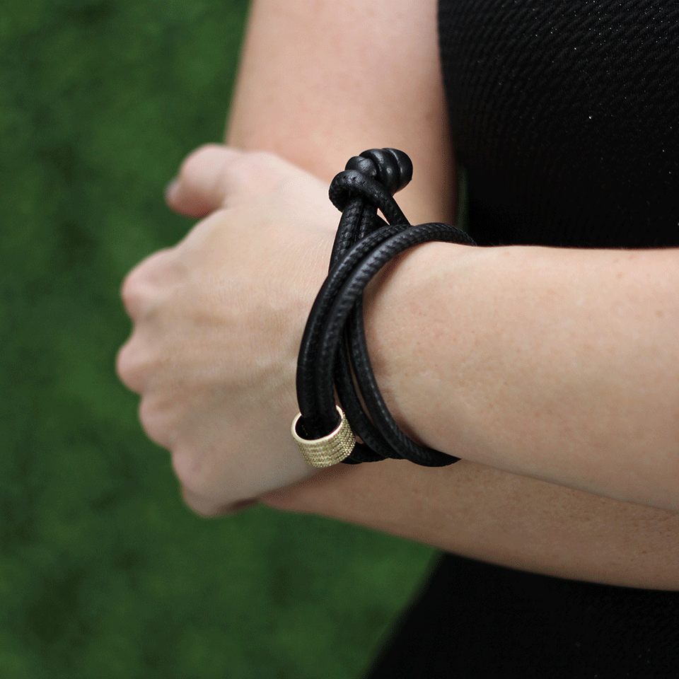 MIZUKI-Diamond Slider Leather Wrap Bracelet/Choker-YELLOW GOLD