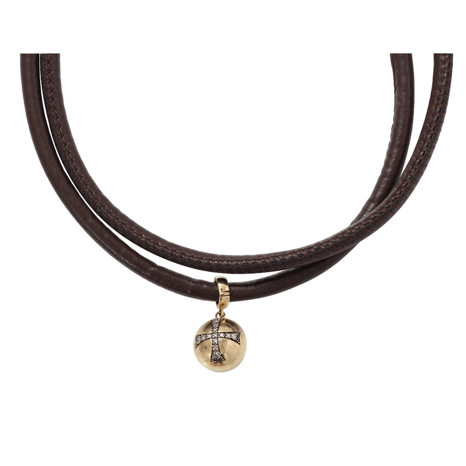 MIZUKI-Gold Ball Leather Wrap Bracelet/Choker-YELLOW GOLD