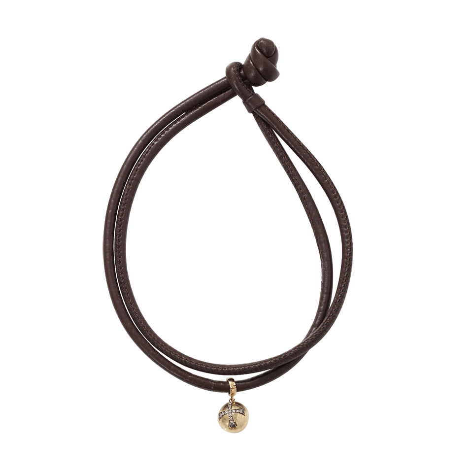 MIZUKI-Gold Ball Leather Wrap Bracelet/Choker-YELLOW GOLD