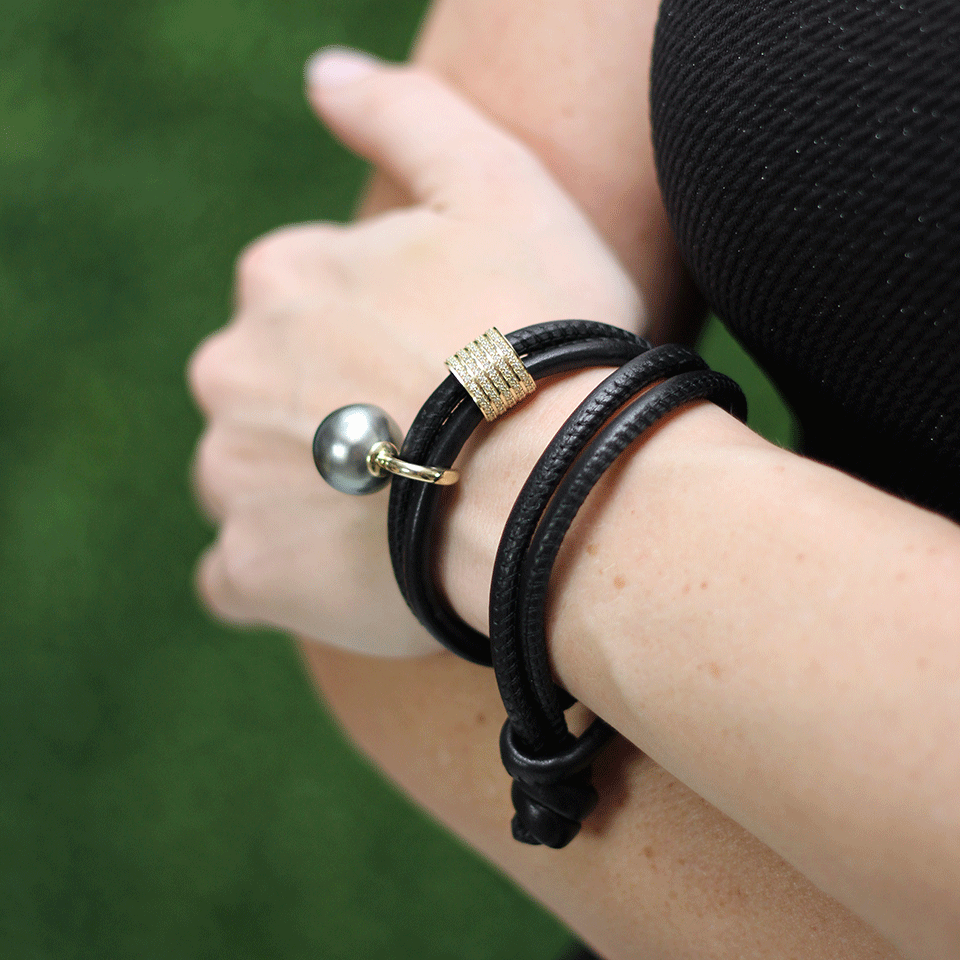 MIZUKI-Pearl And Diamond Slider Wrap Bracelet/Choker-YELLOW GOLD