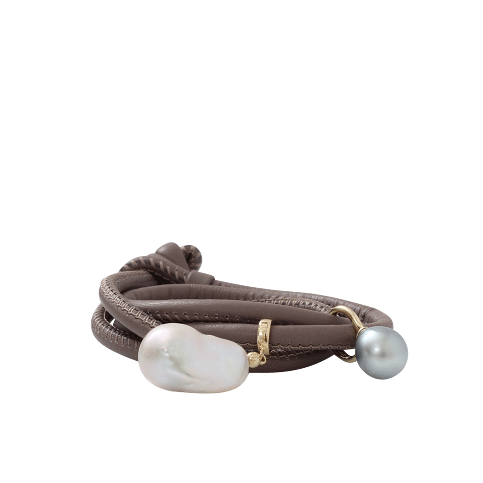 MIZUKI-Pearl And Diamond Wrap Bracelet-YELLOW GOLD