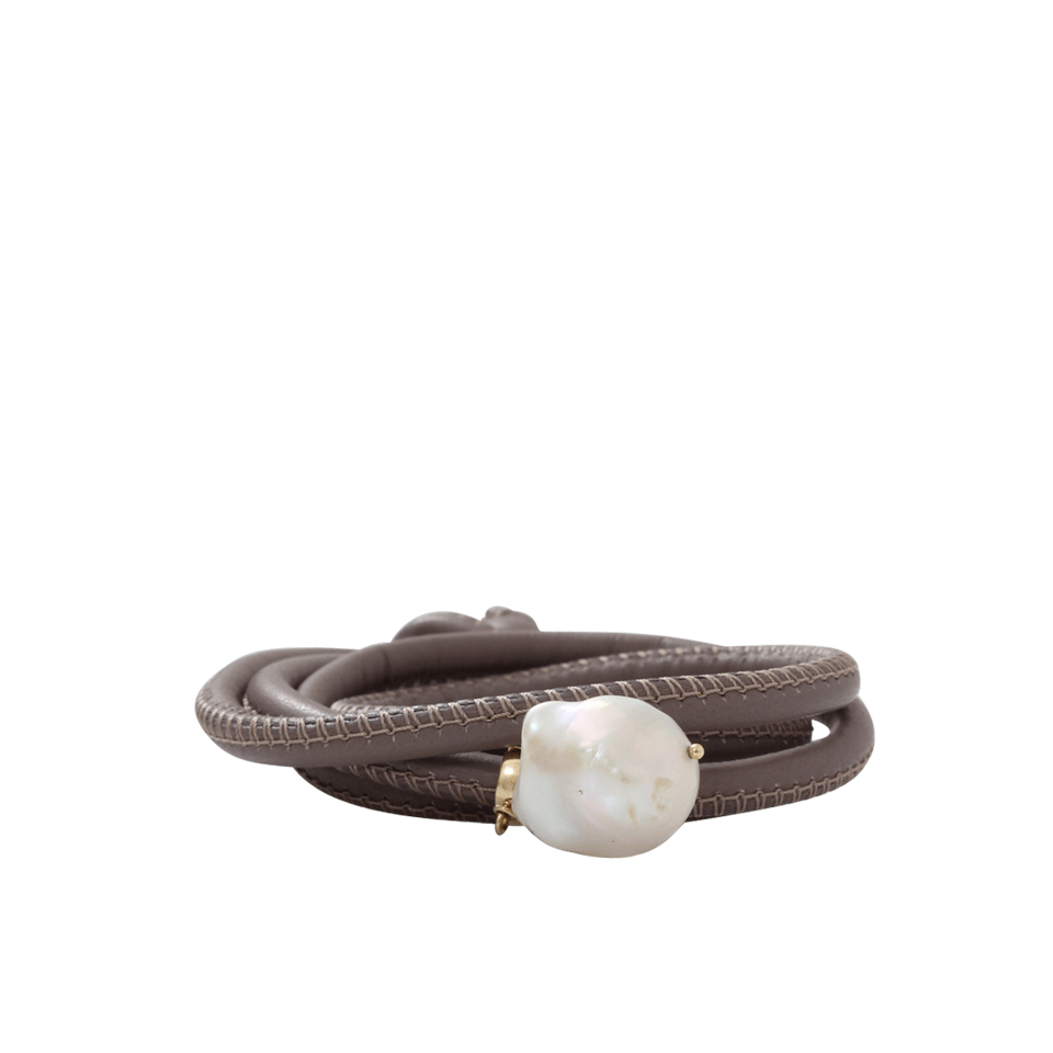 MIZUKI-White Pearl Wrap Bracelet-YELLOW GOLD