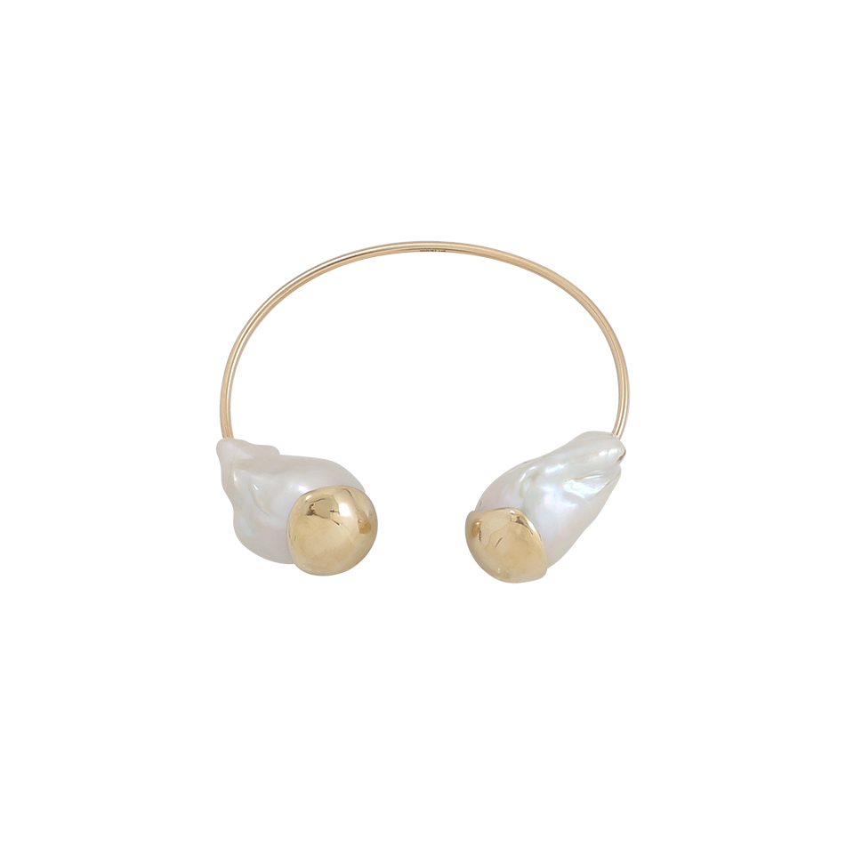 MIZUKI-Fluid Gold White Freshwater Double Pearl Cuff-YELLOW GOLD
