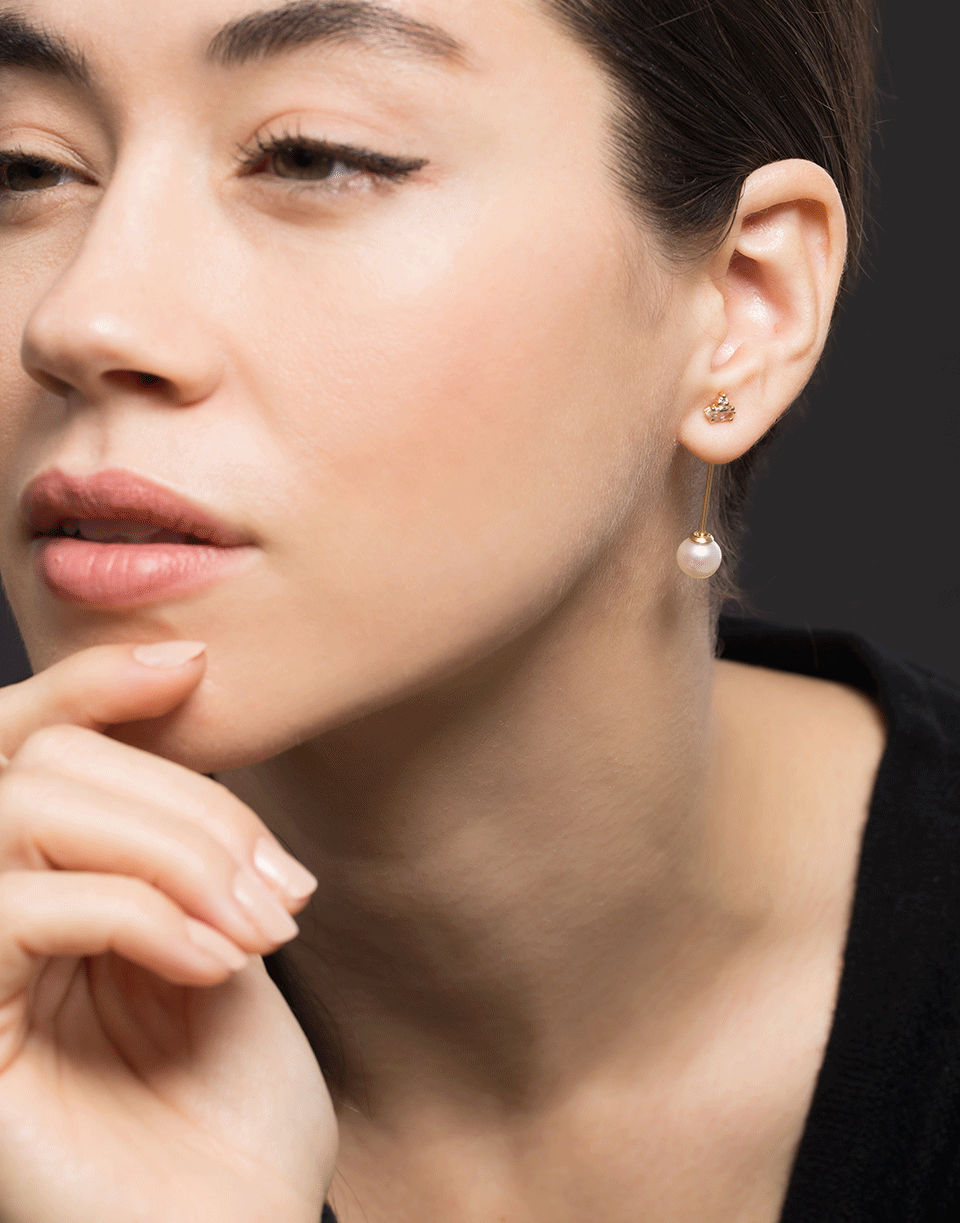 MIZUKI-Diamond and Pearl Earrings-YELLOW GOLD