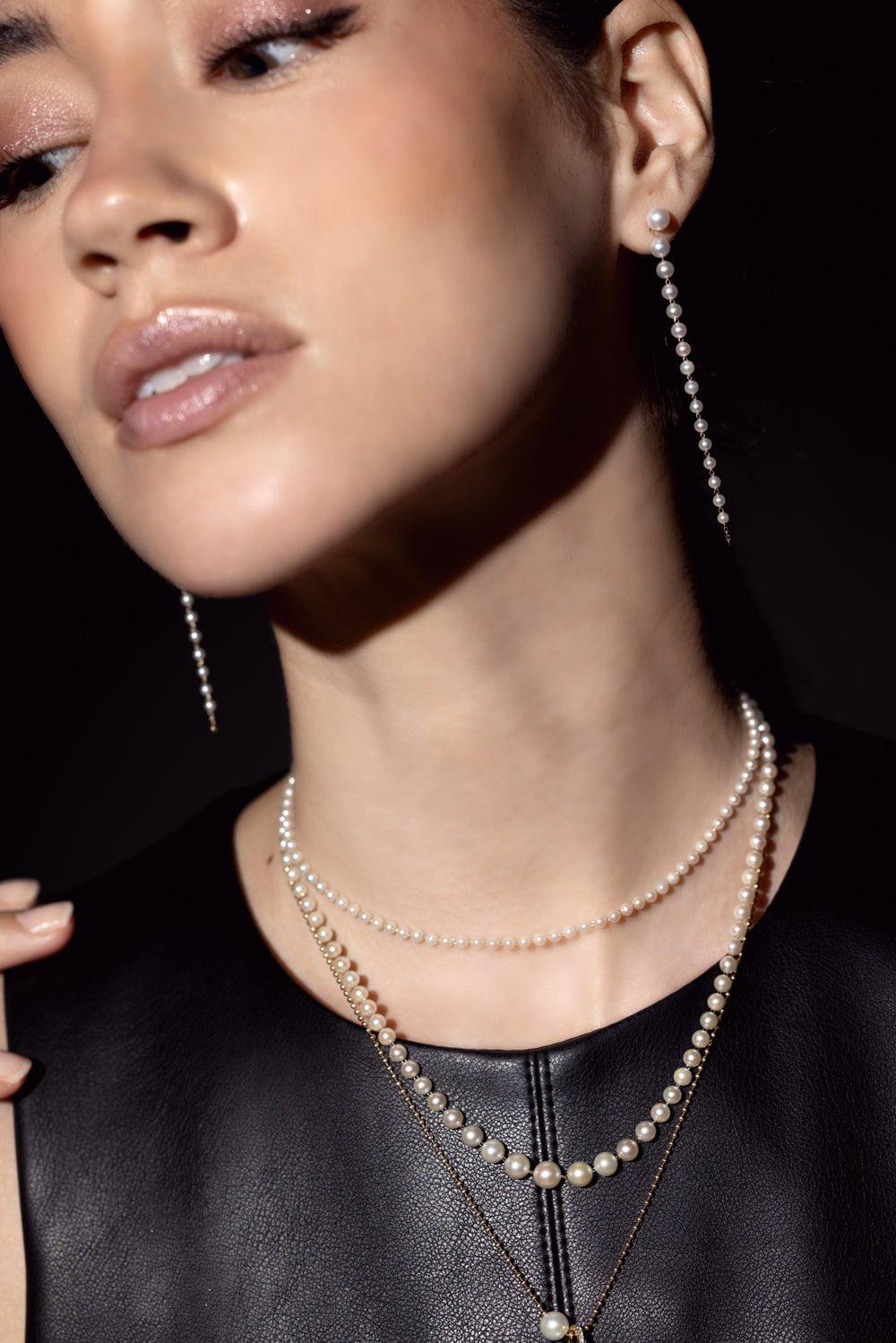 MIZUKI-Graduated Akoya Pearl Drop Earrings-YELLOW GOLD