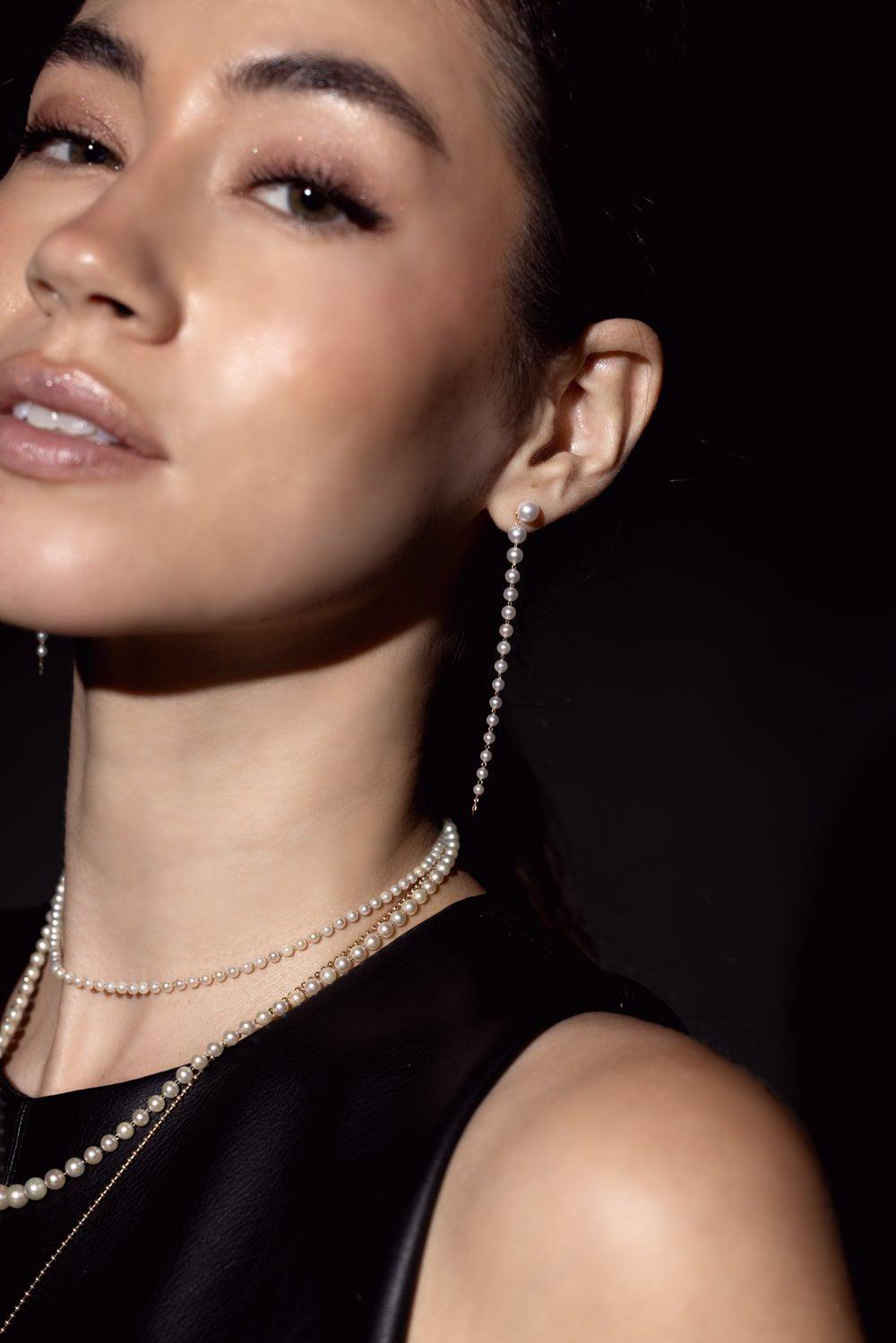 MIZUKI-Graduated Akoya Pearl Drop Earrings-YELLOW GOLD