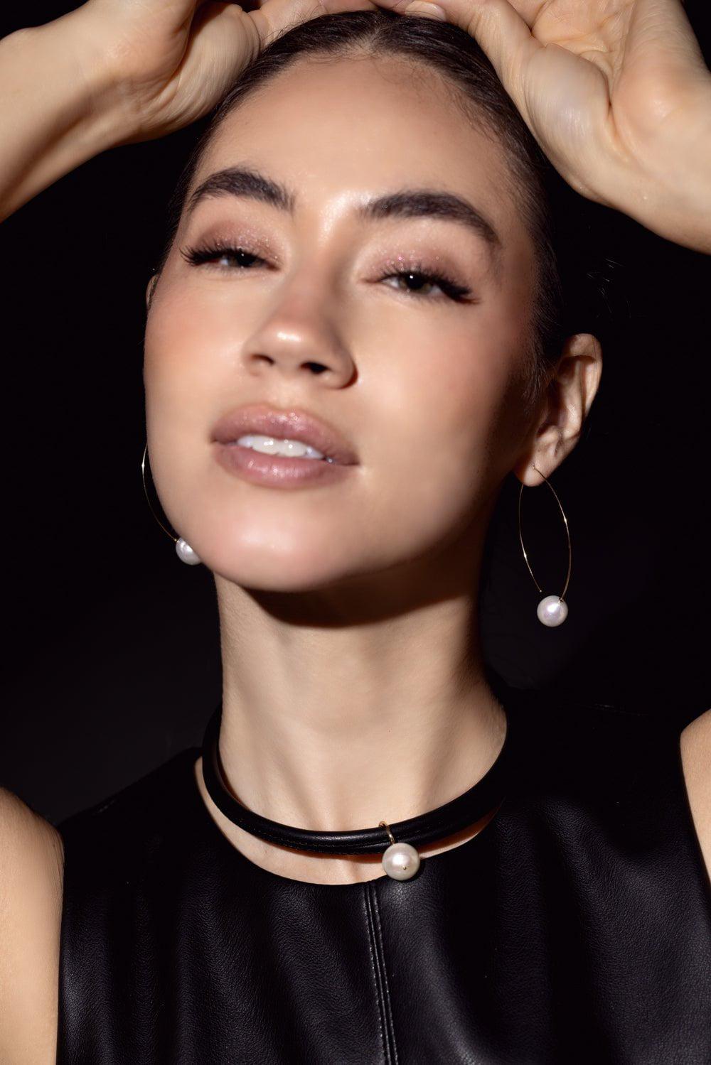 MIZUKI-Pearl Hoop Earrings-YELLOW GOLD