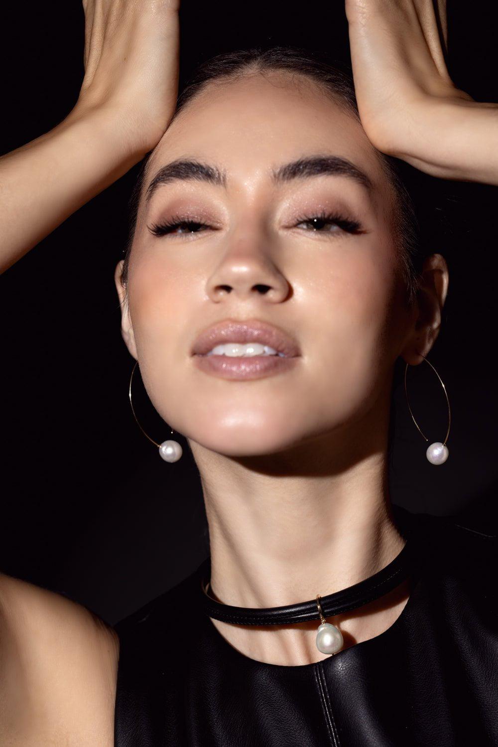 MIZUKI-Pearl Hoop Earrings-YELLOW GOLD