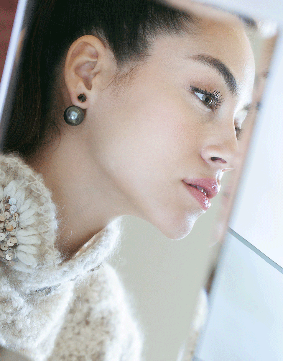 MIZUKI-Tahitian and Ivory South Sea Pearl Earrings-YELLOW GOLD