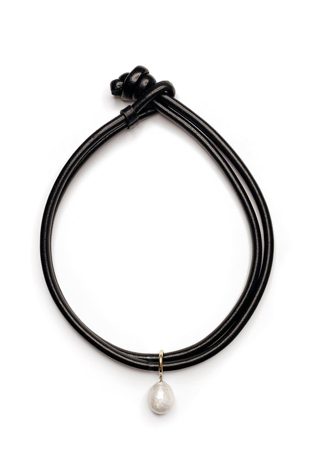 MIZUKI-Black Leather Pearl Choker Necklace-BLACK