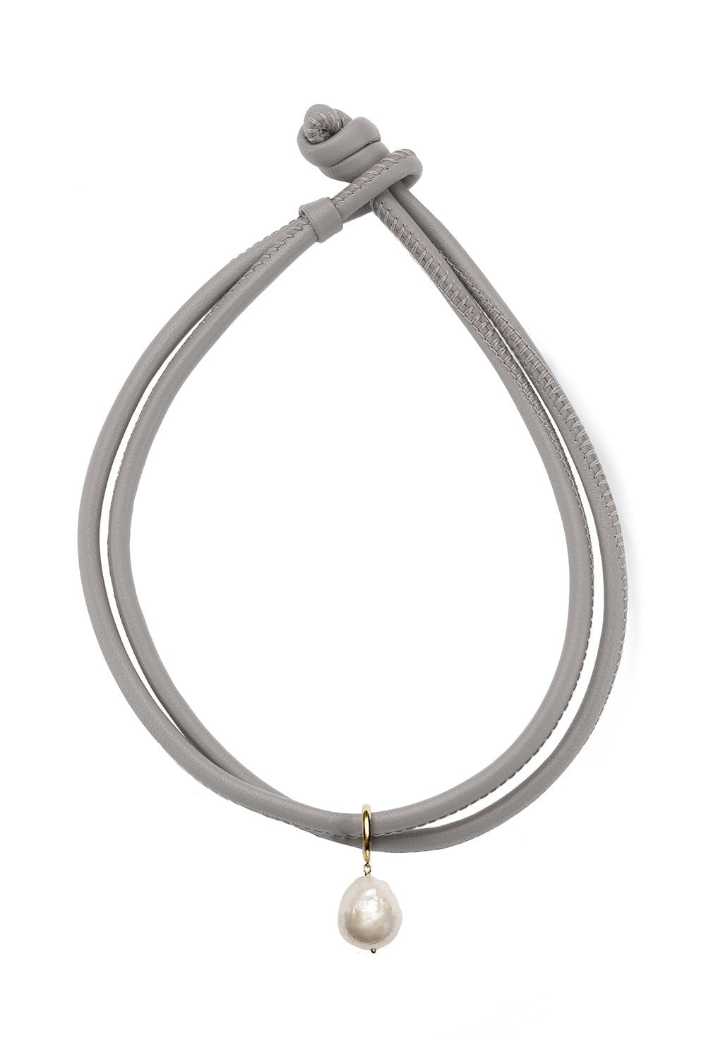MIZUKI-Taupe Leather Pearl Choker Necklace-TAUPE