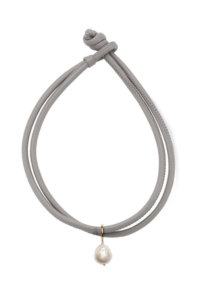 Taupe Leather Pearl Choker Necklace | MIZUKI – Marissa Collections