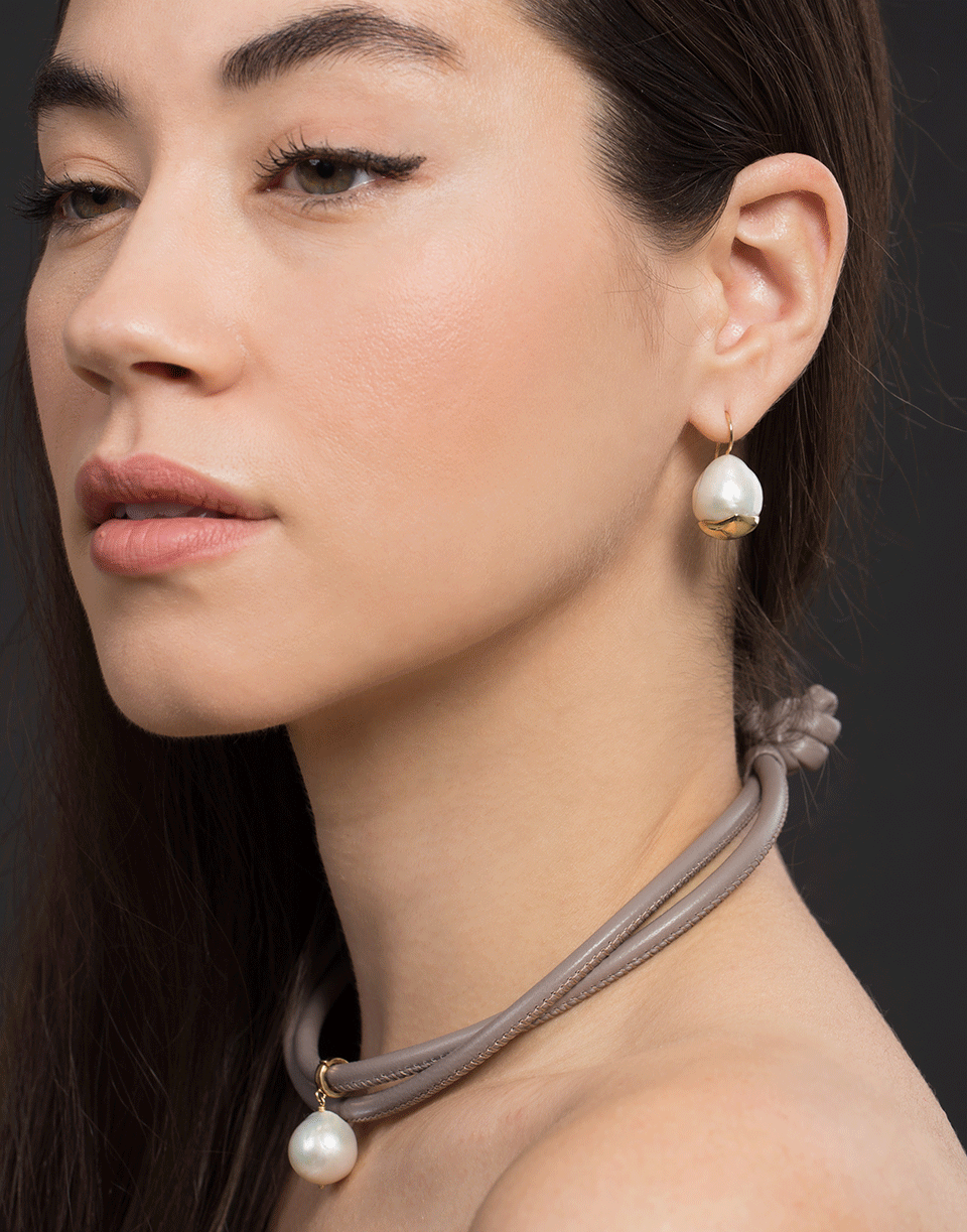 MIZUKI-Freshwater Pearl Clip On Leather Wrap-YELLOW GOLD