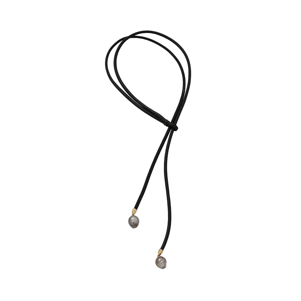 MIZUKI-Leather Lariat Pearl Necklace-YELLOW GOLD