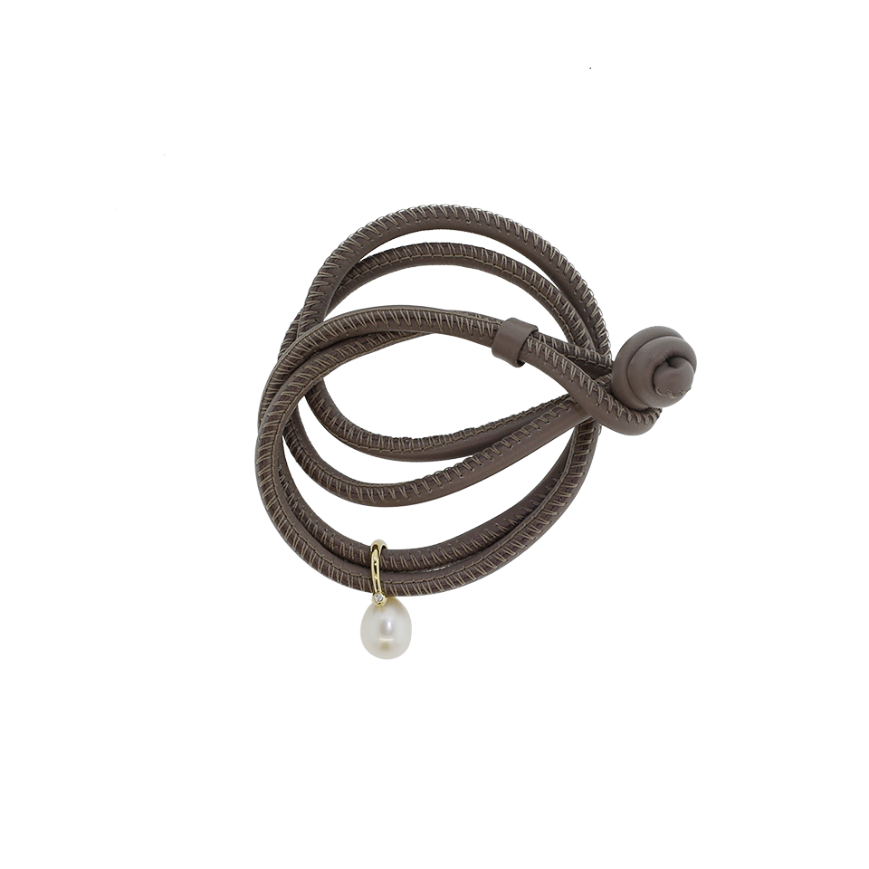 MIZUKI-Pearl Leather Wrap Bracelet/Choker With Diamond Ring-YELLOW GOLD