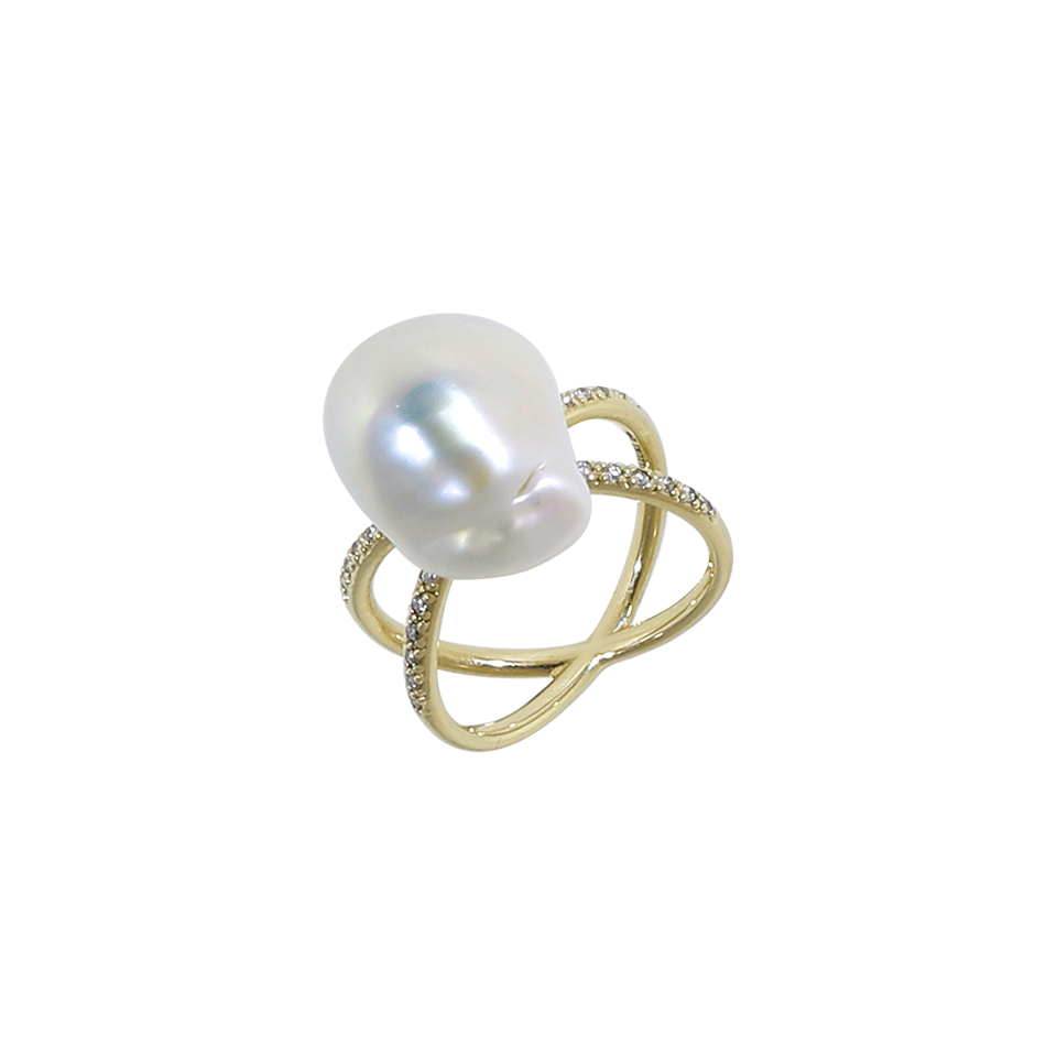 MIZUKI-Freshwater Pearl And Diamond Crossover Ring-YELLOW GOLD