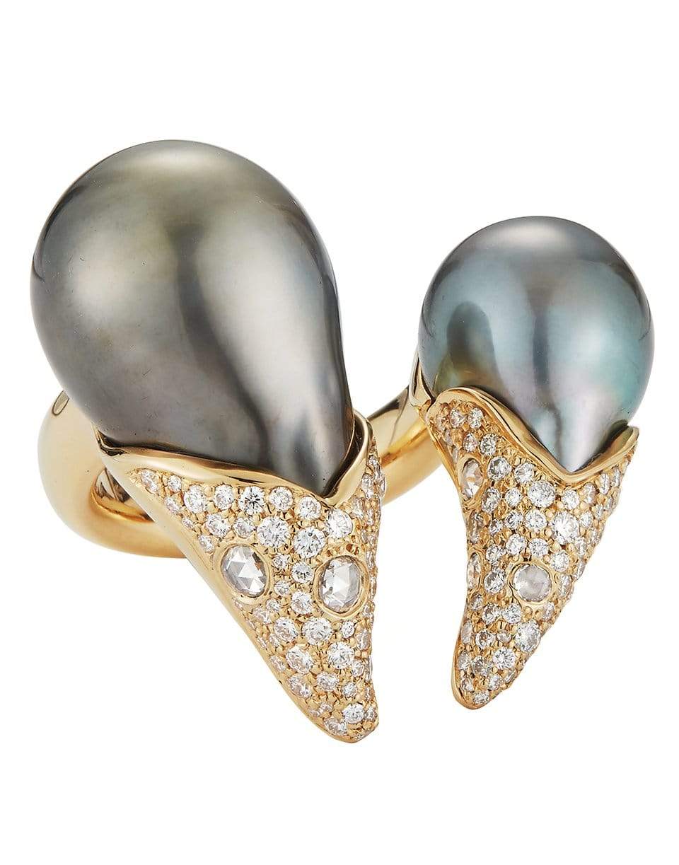 MIZUKI-Double Tahitian Pearl and Pave Ring-YELLOW GOLD