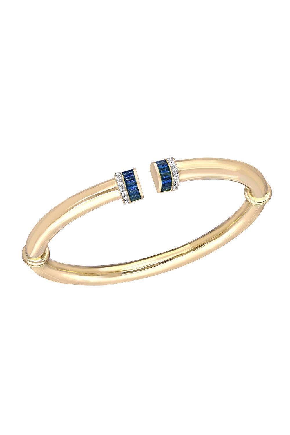 Blue Sapphire Diamond Open Paro Bracelet-YELLOW GOLD-JEWELRYFINE JEWELBRACELET O-MOKSH