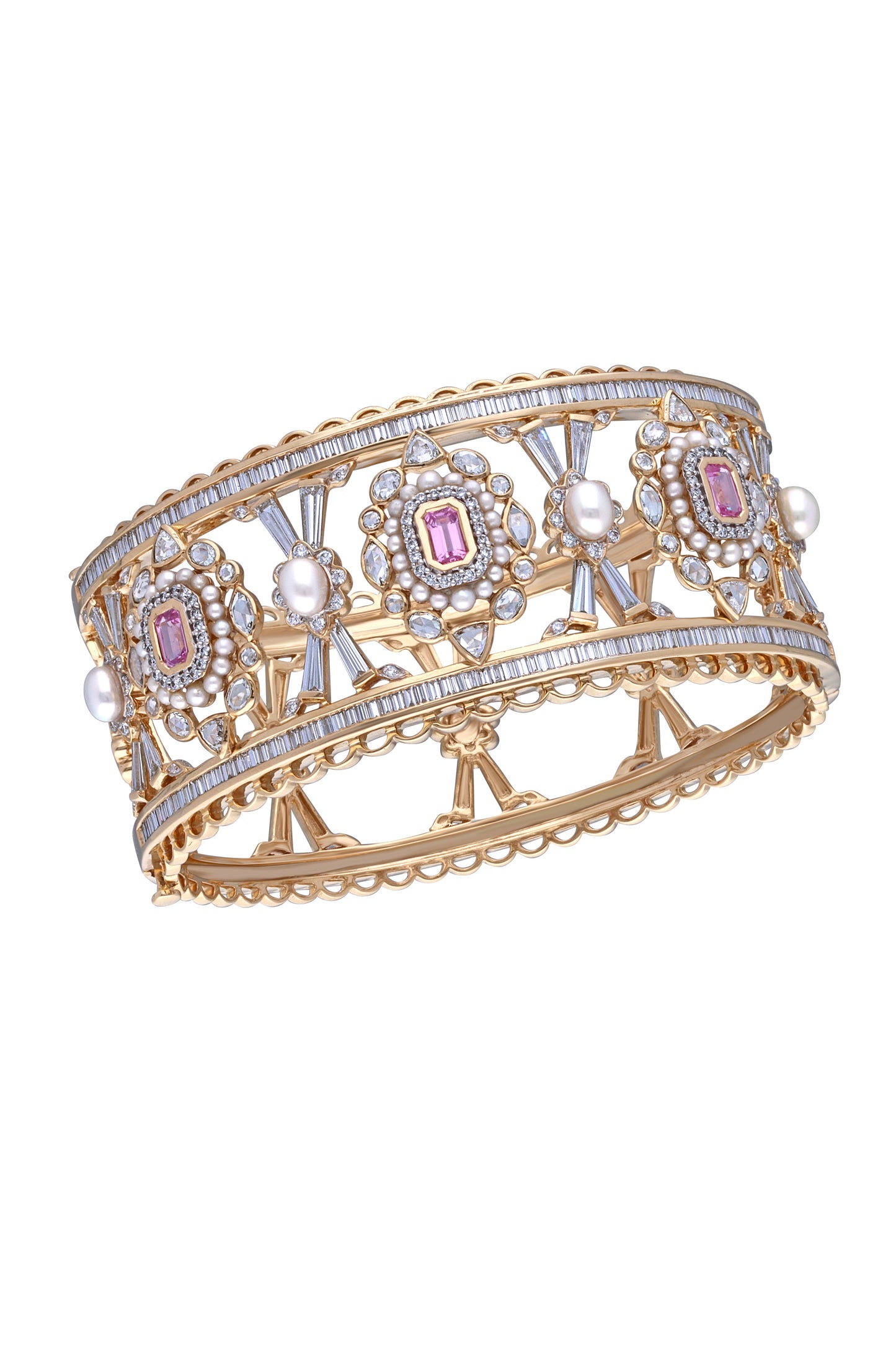 MOKSH-Paro Pink Sapphire Cuff Bracelet-YLWGLD