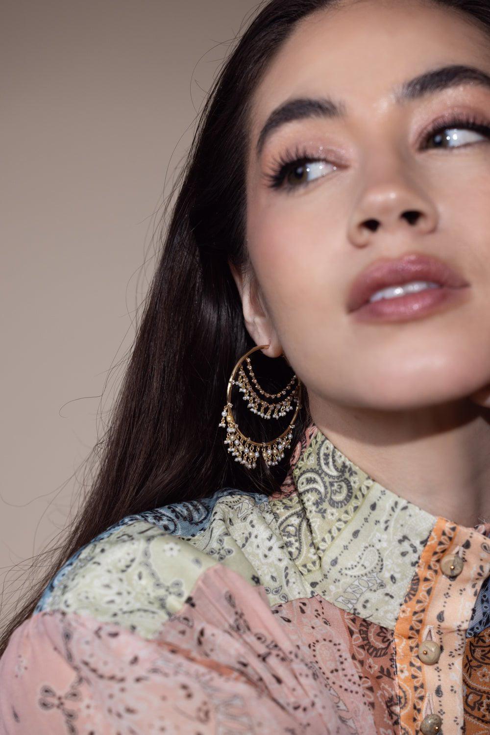 MOKSH-Day Dream Drop Hoop Earrings-YELLOW GOLD