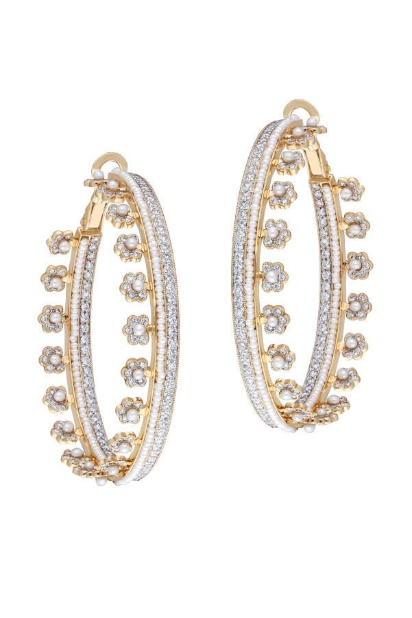 MOKSH-Day Dream Flower Pearl Earrings-YELLOW GOLD
