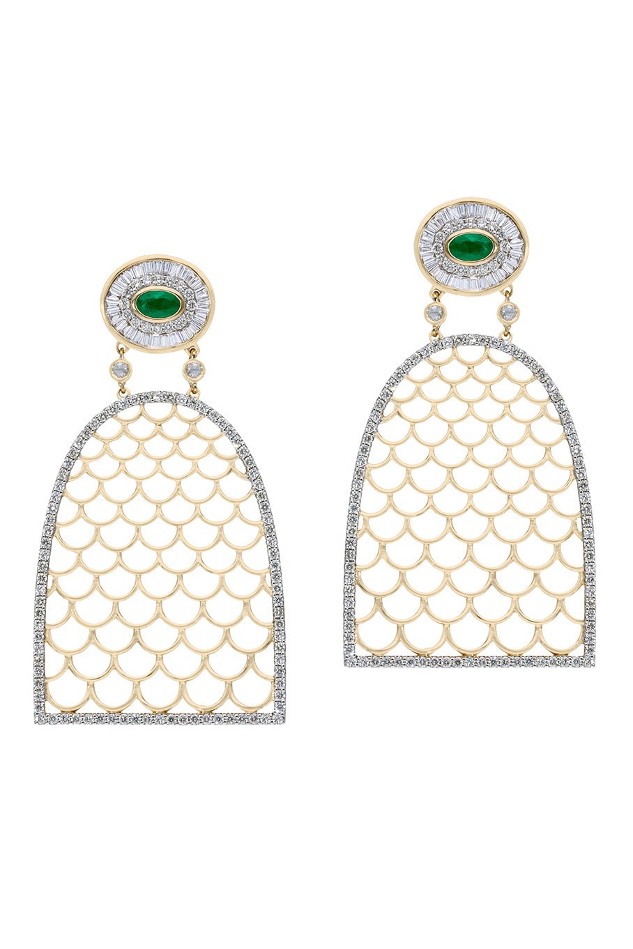 MOKSH-Diamond Emerald Earrings-YELLOW GOLD