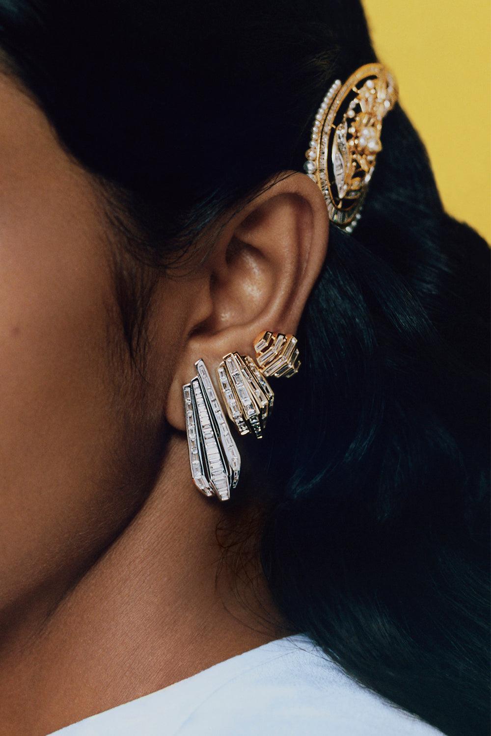 Diamond Four Layer Nuur Earrings-YELLOW GOLD-JEWELRYFINE JEWELEARRING-MOKSH