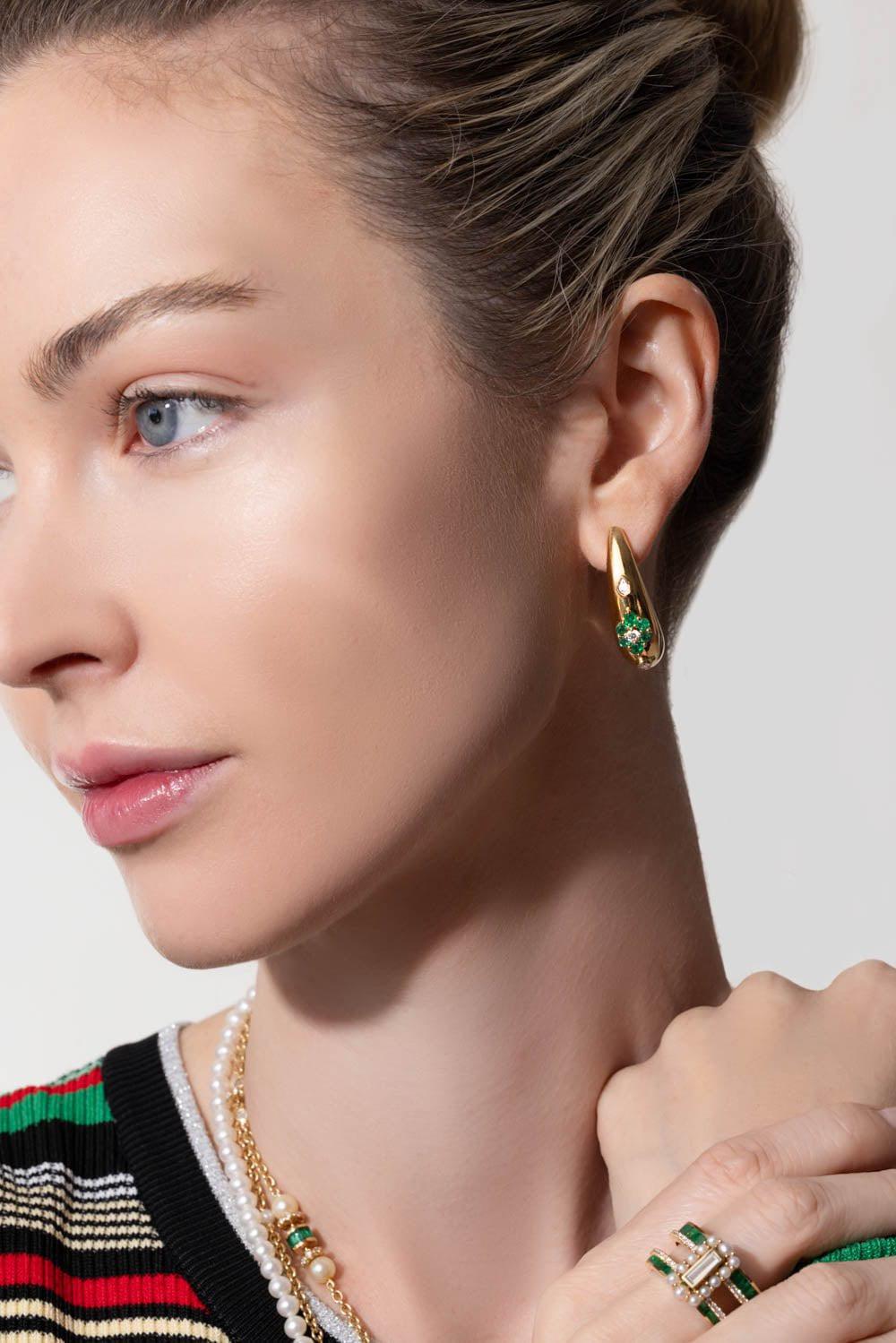 MOKSH-Emerald Kyoto Earrings-YELLOW GOLD