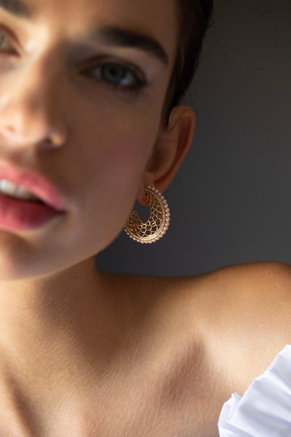MOKSH-Jodhpur Earrings - Pearl-YELLOW GOLD