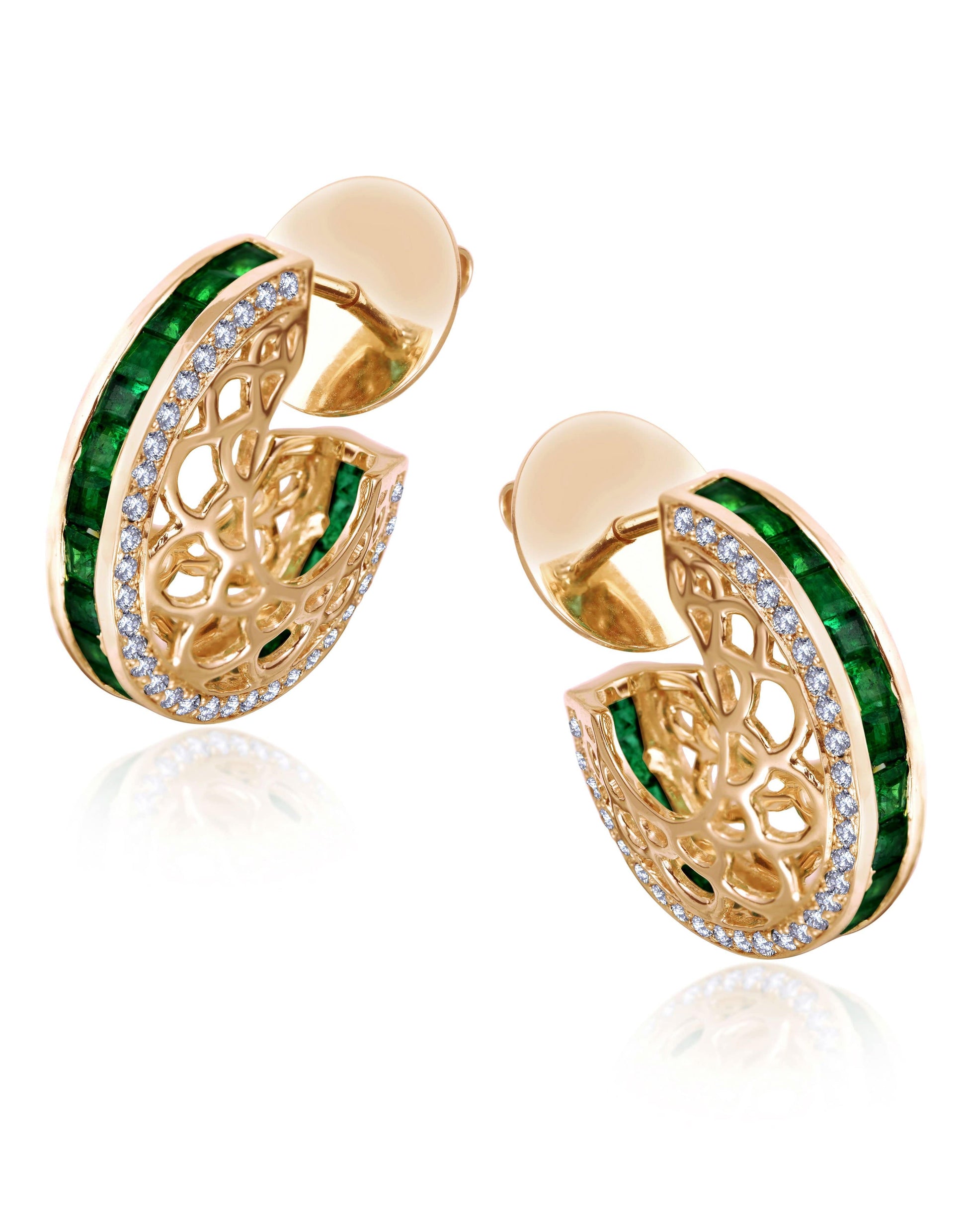 MOKSH-Jodhpur Emerald and Diamond Hoops-YELLOW GOLD