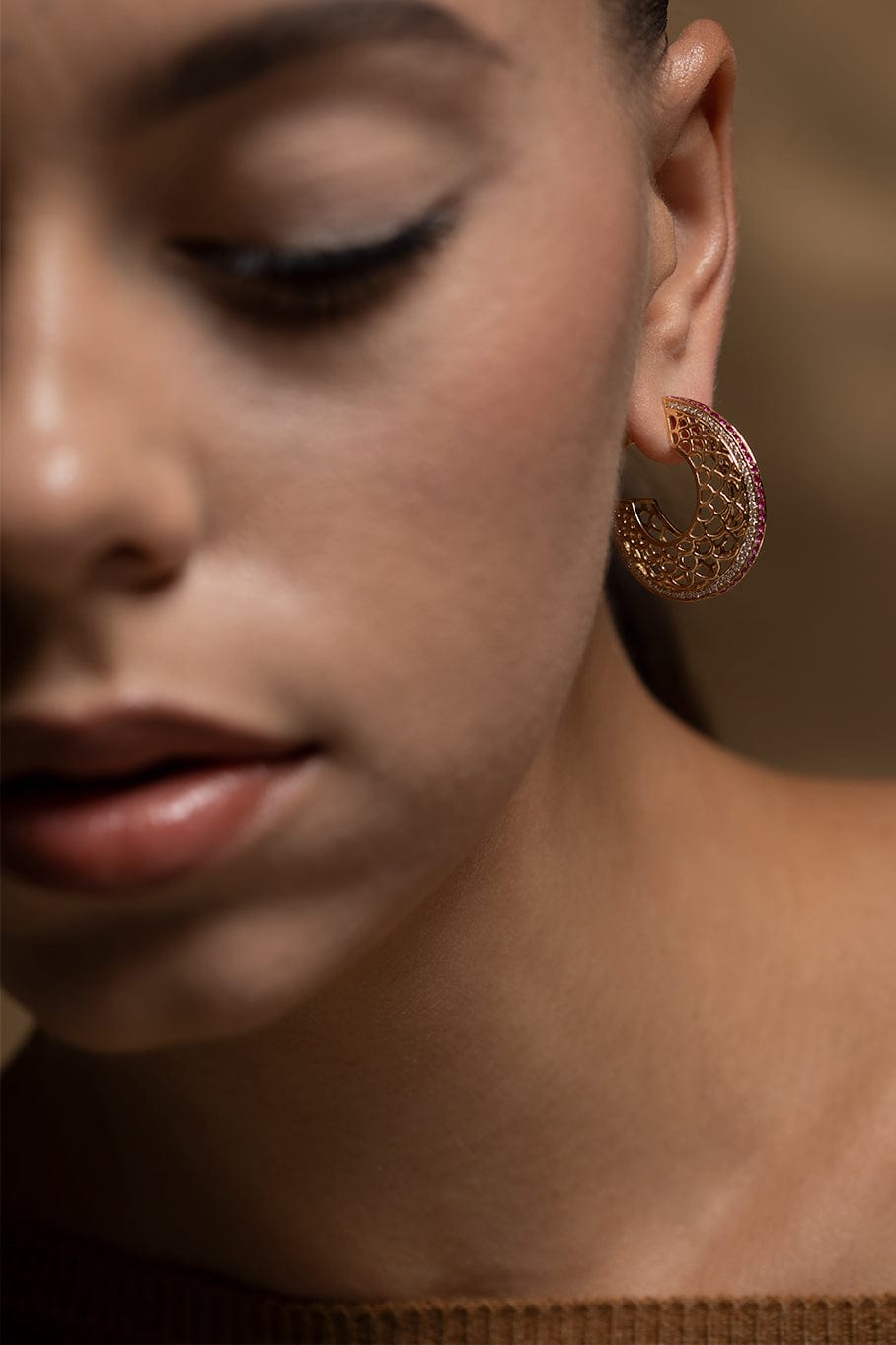 MOKSH-Jodhpur Pink Sapphire Hoops-YELLOW GOLD