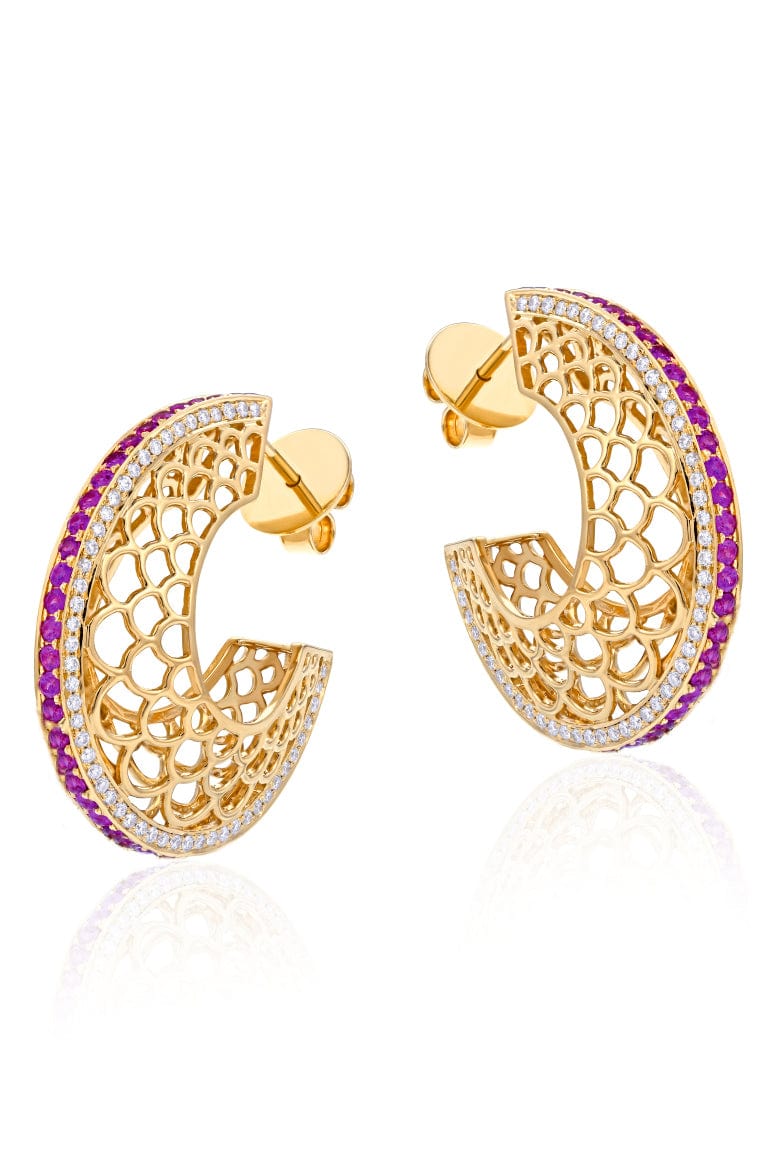 MOKSH-Jodhpur Pink Sapphire Hoops-YELLOW GOLD