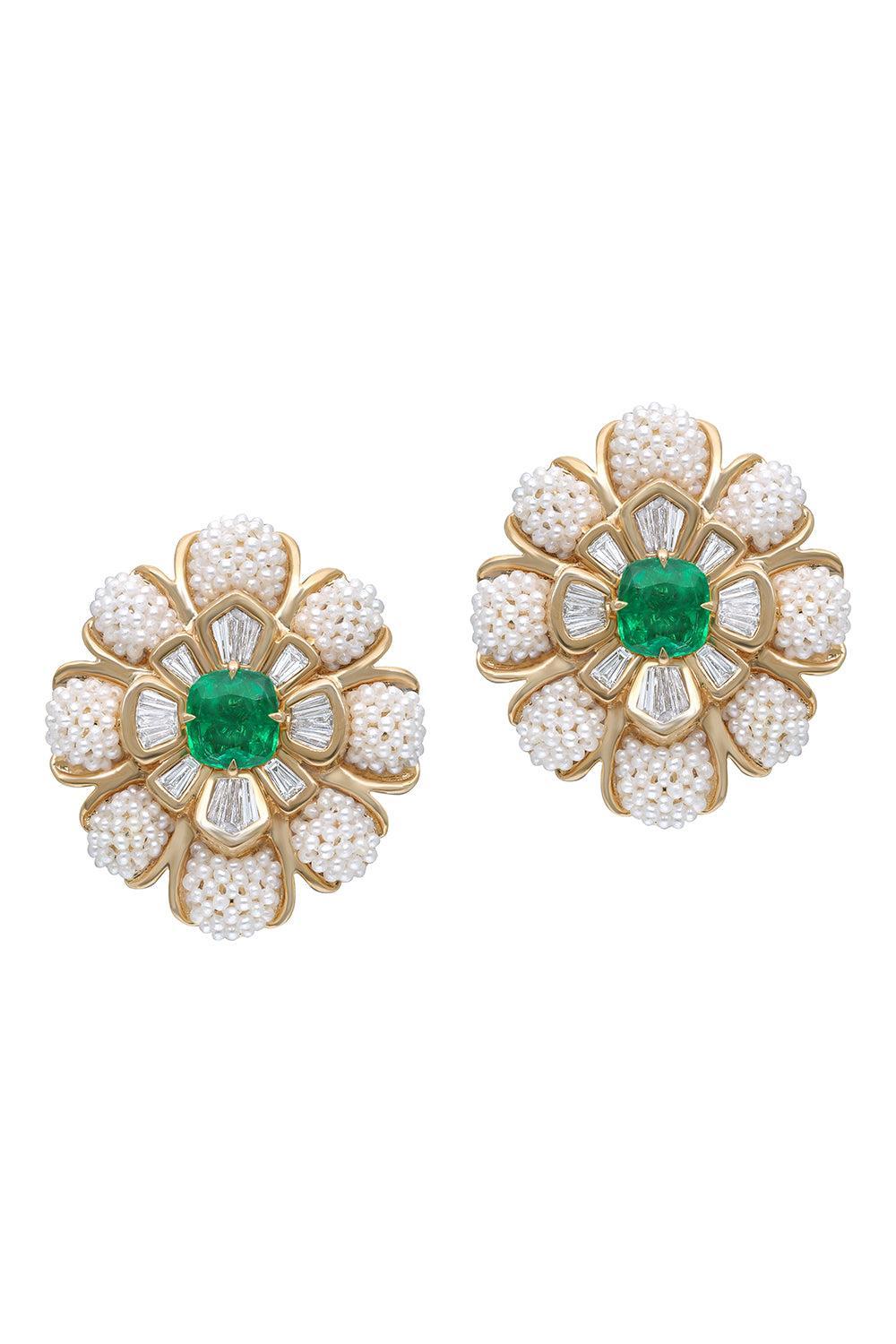 Keshi Pearl Emerald Taantvi Earrings-YELLOW GOLD-JEWELRYFINE JEWELEARRING-MOKSH