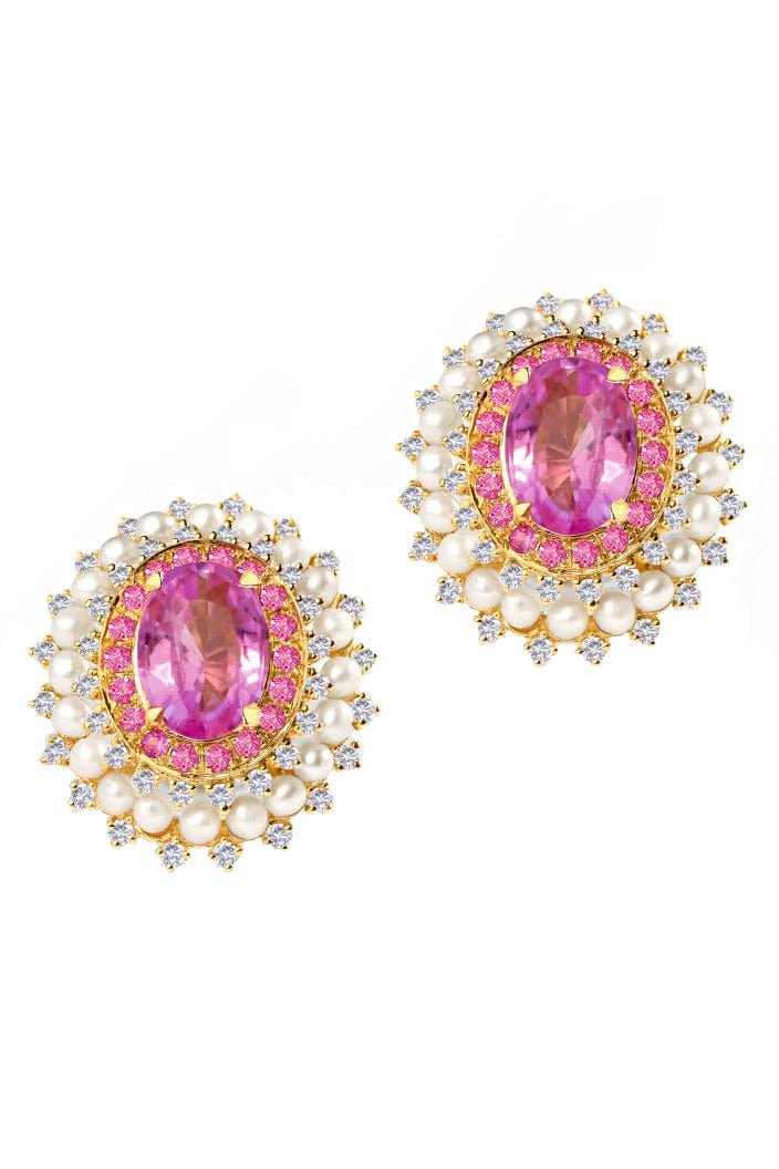 MOKSH-Kyoto Pink Sapphire Earrings-YELLOW GOLD