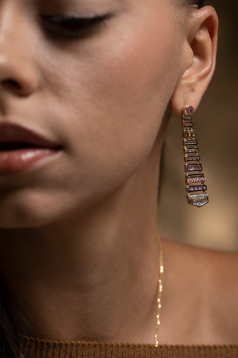 MOKSH-Nuur Diamond and Pink Sapphire Earrings-YELLOW GOLD