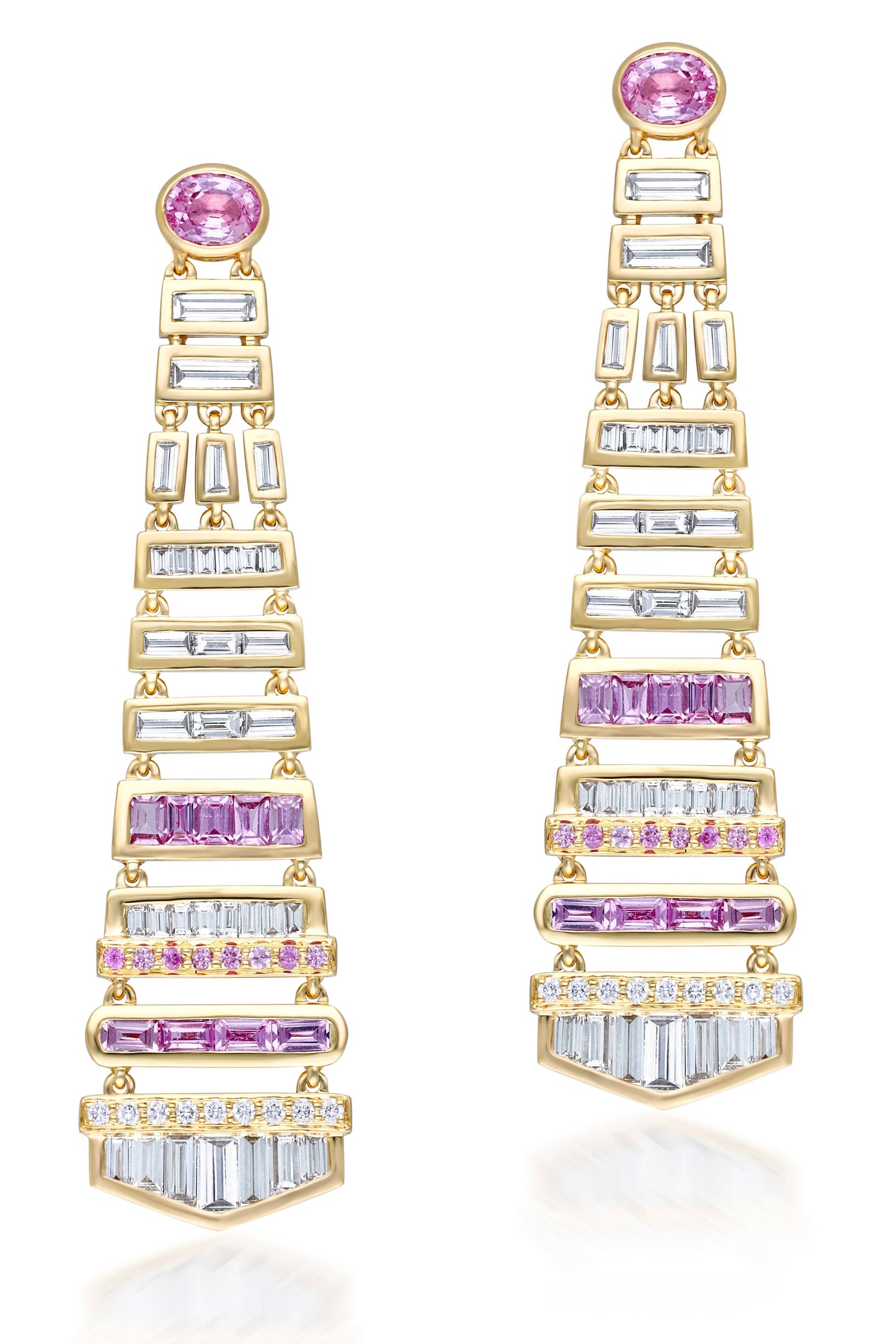 MOKSH-Nuur Diamond and Pink Sapphire Earrings-YELLOW GOLD