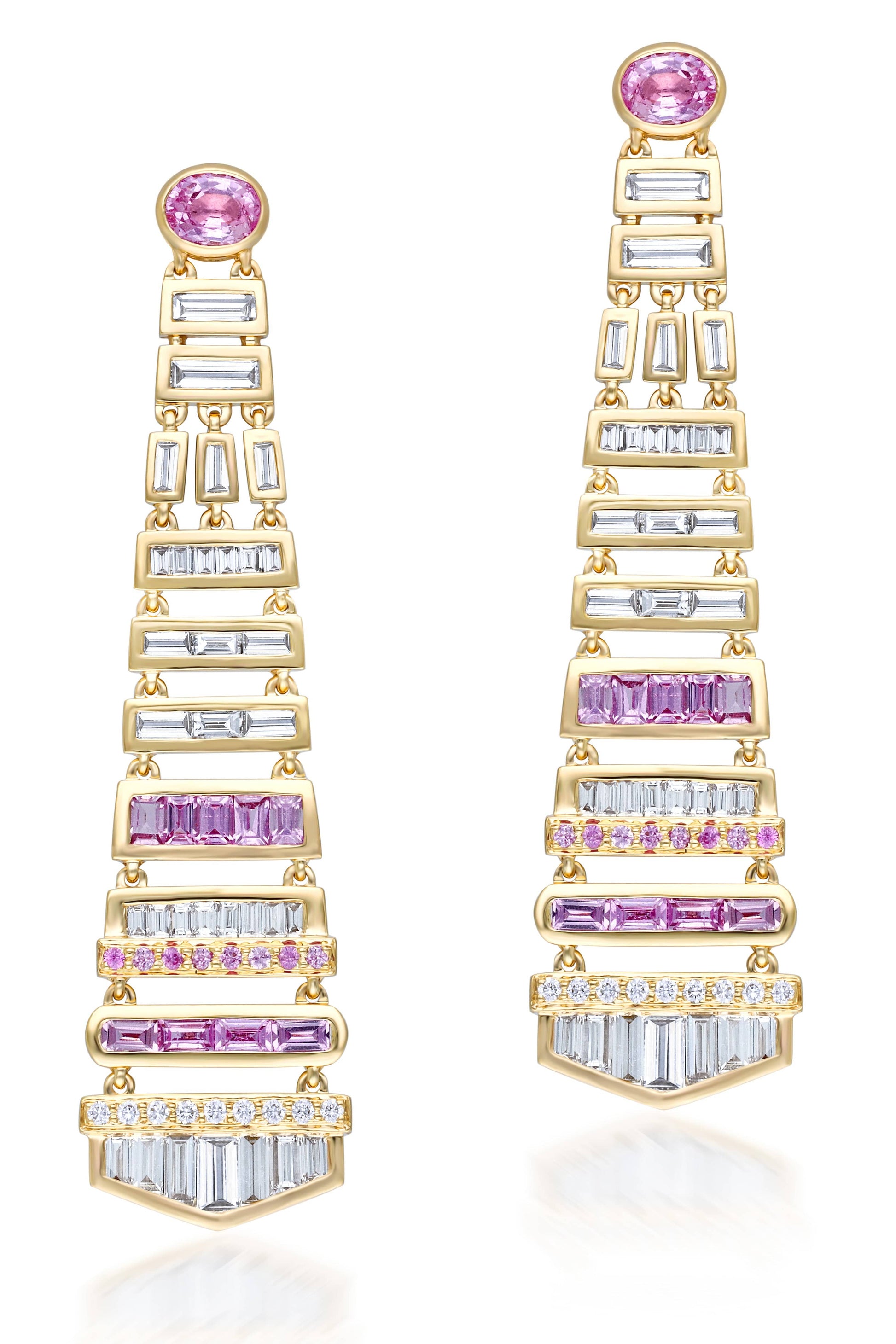 MOKSH-Nuur Diamond and Pink Sapphire Earrings-YELLOW GOLD