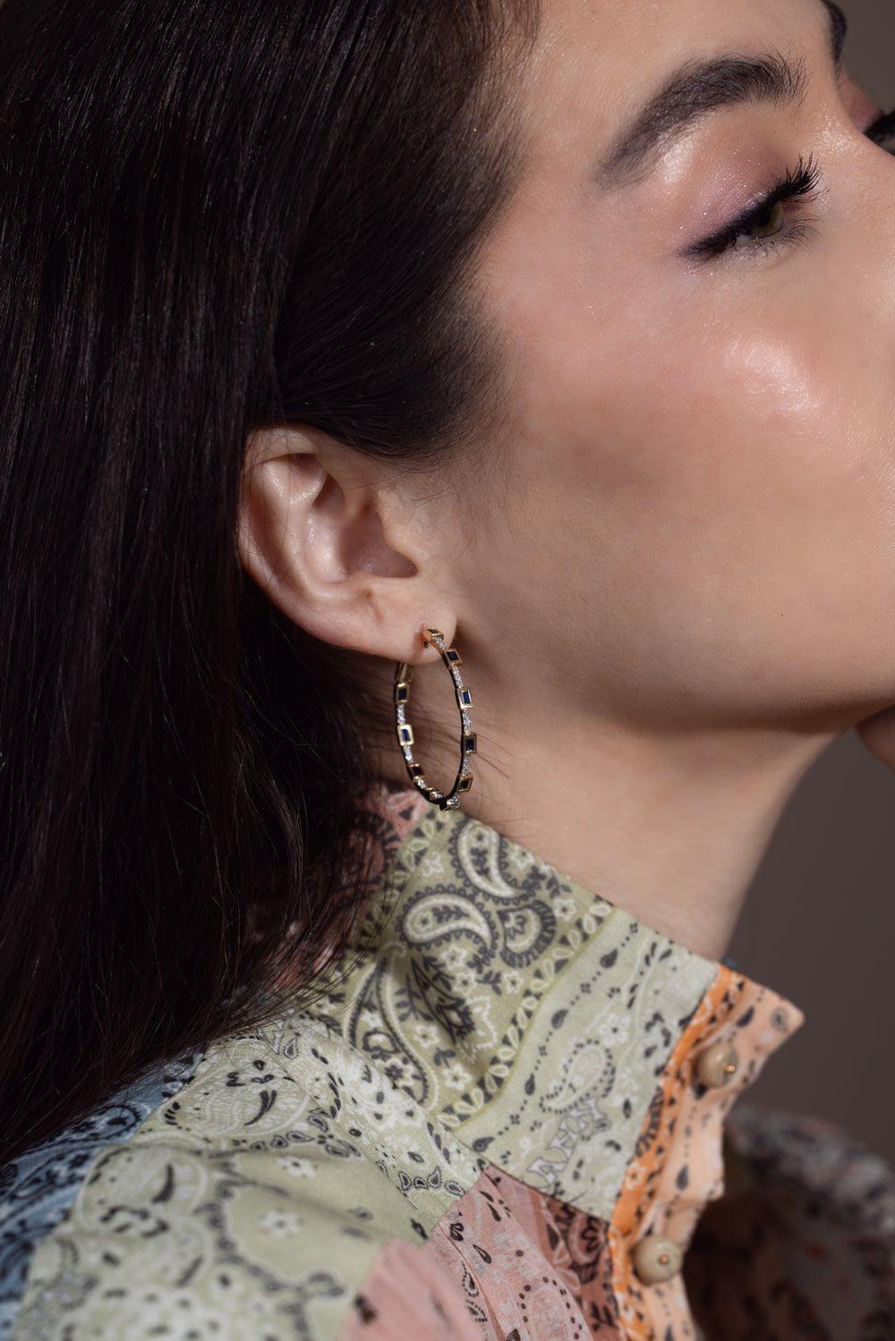 MOKSH-Paro Blue Sapphire Hoop Earrings-YELLOW GOLD