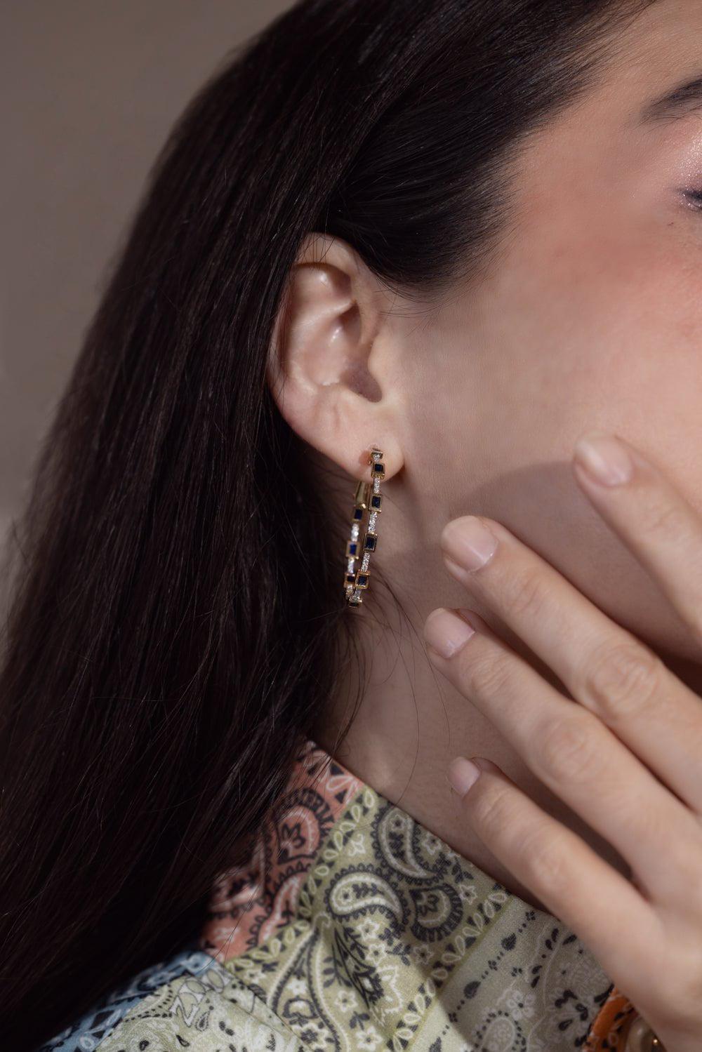 MOKSH-Paro Blue Sapphire Hoop Earrings-YELLOW GOLD