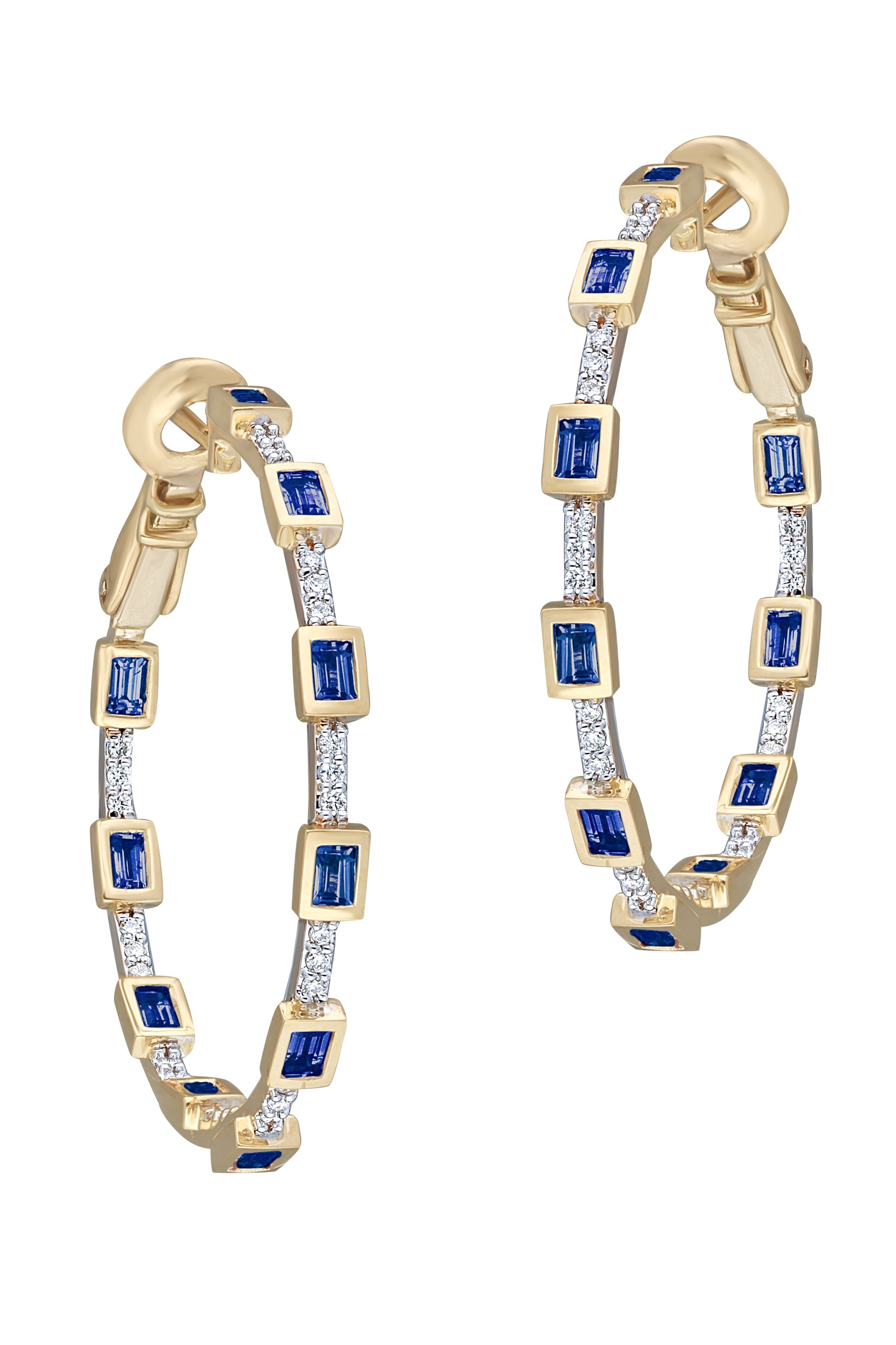 MOKSH-Paro Blue Sapphire Hoop Earrings-YELLOW GOLD