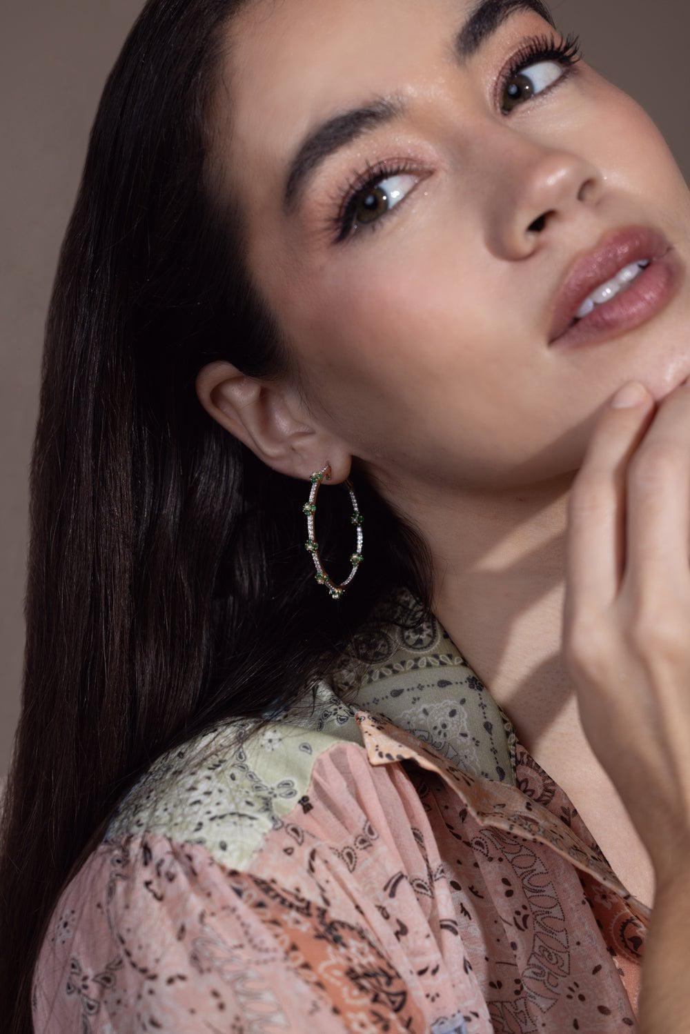 MOKSH-Paro Emerald Hoop Earrings-YELLOW GOLD