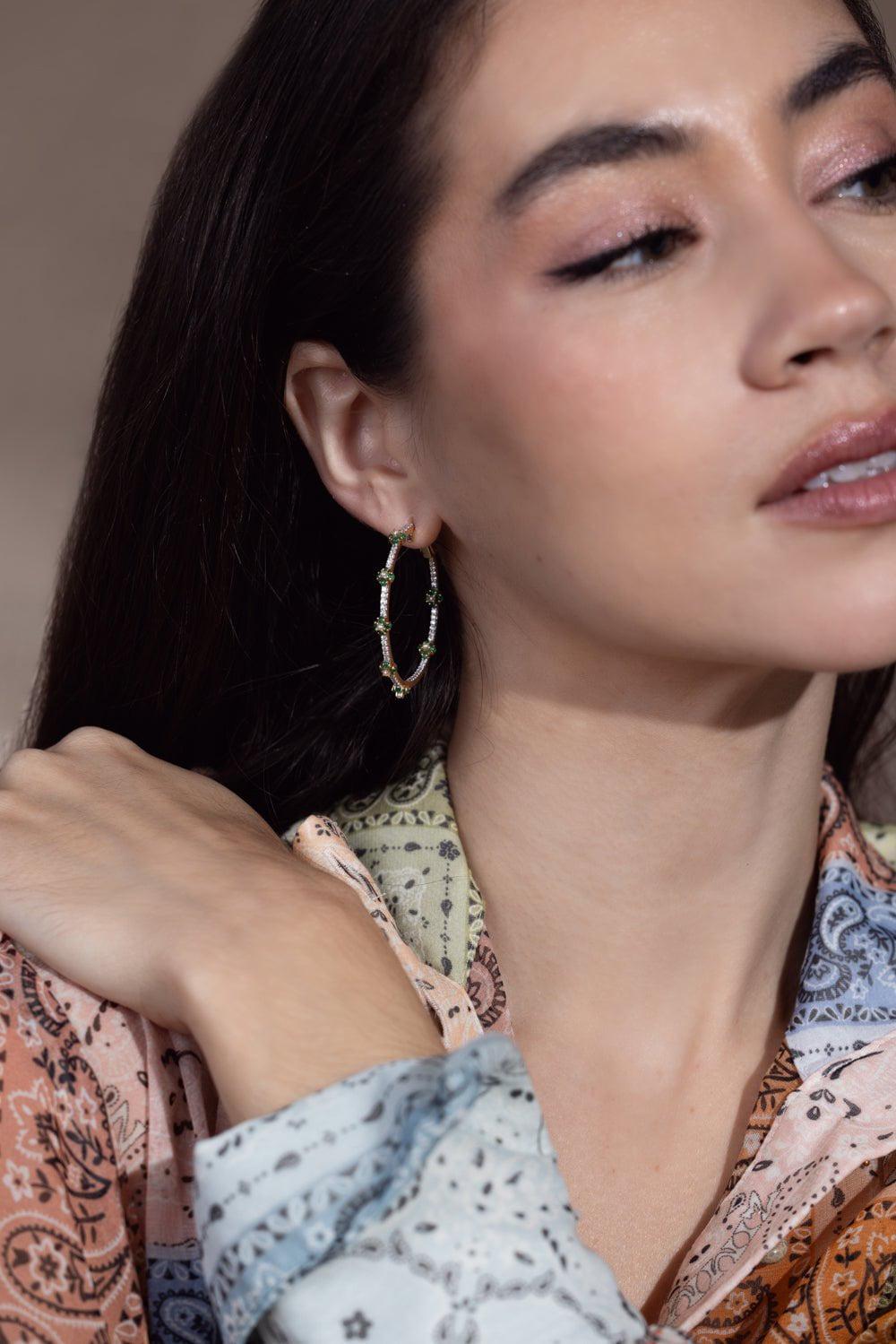 MOKSH-Paro Emerald Hoop Earrings-YELLOW GOLD