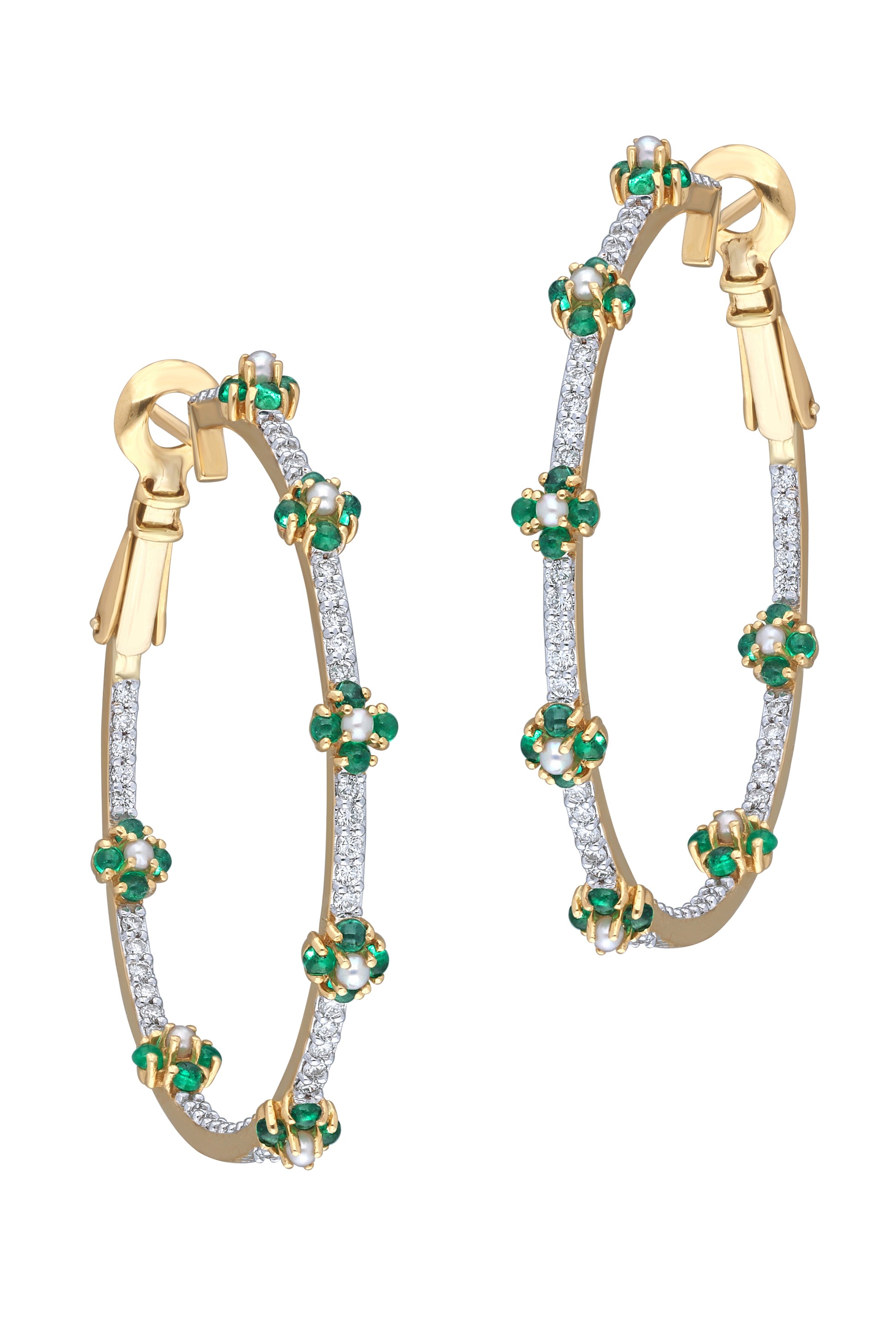 MOKSH-Paro Emerald Hoop Earrings-YELLOW GOLD